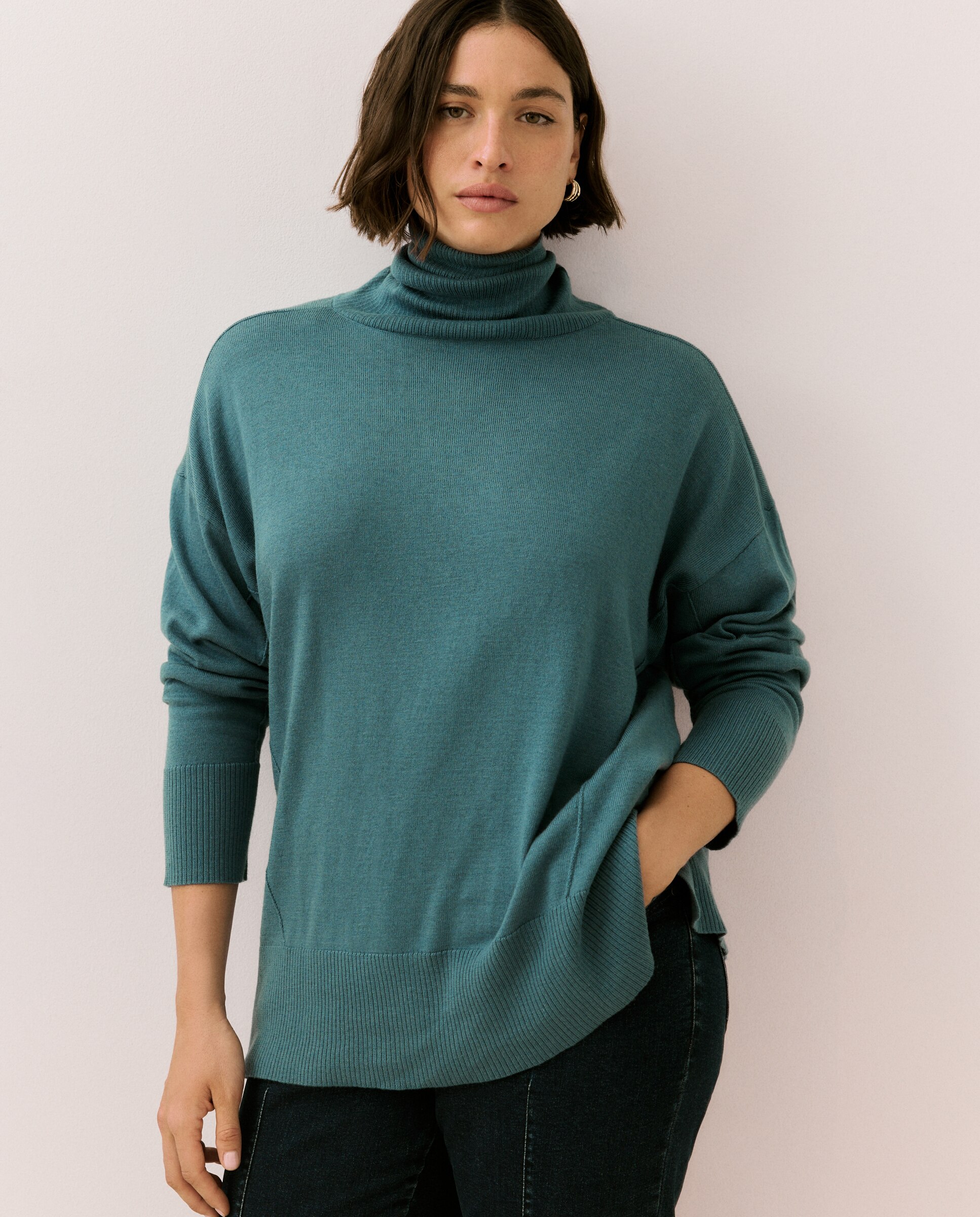 Camisola de Malha Básica com Gola Alta 400 Azul-2