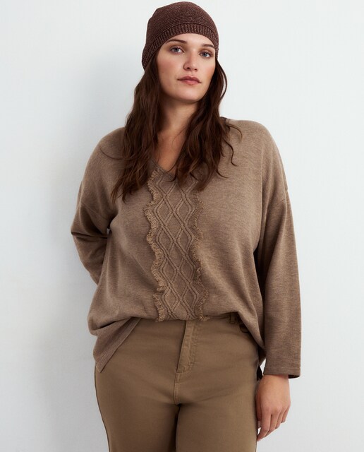 Imagem 0 de Camisola de Malha com Decote em Bico com Franjas