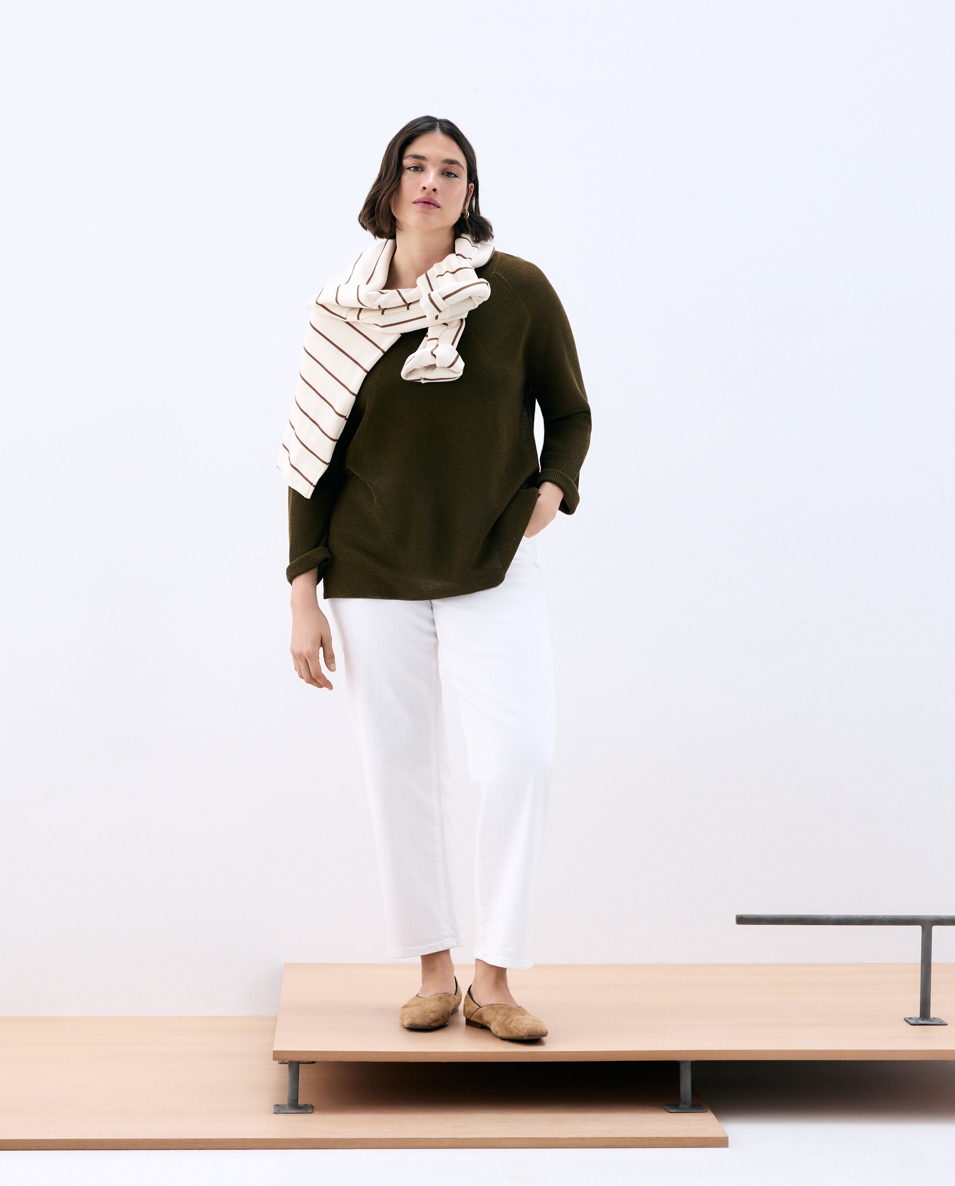 Jersey de mujer cuello pico estructura - Couchel - 520 Kaki 520 Kaki-2