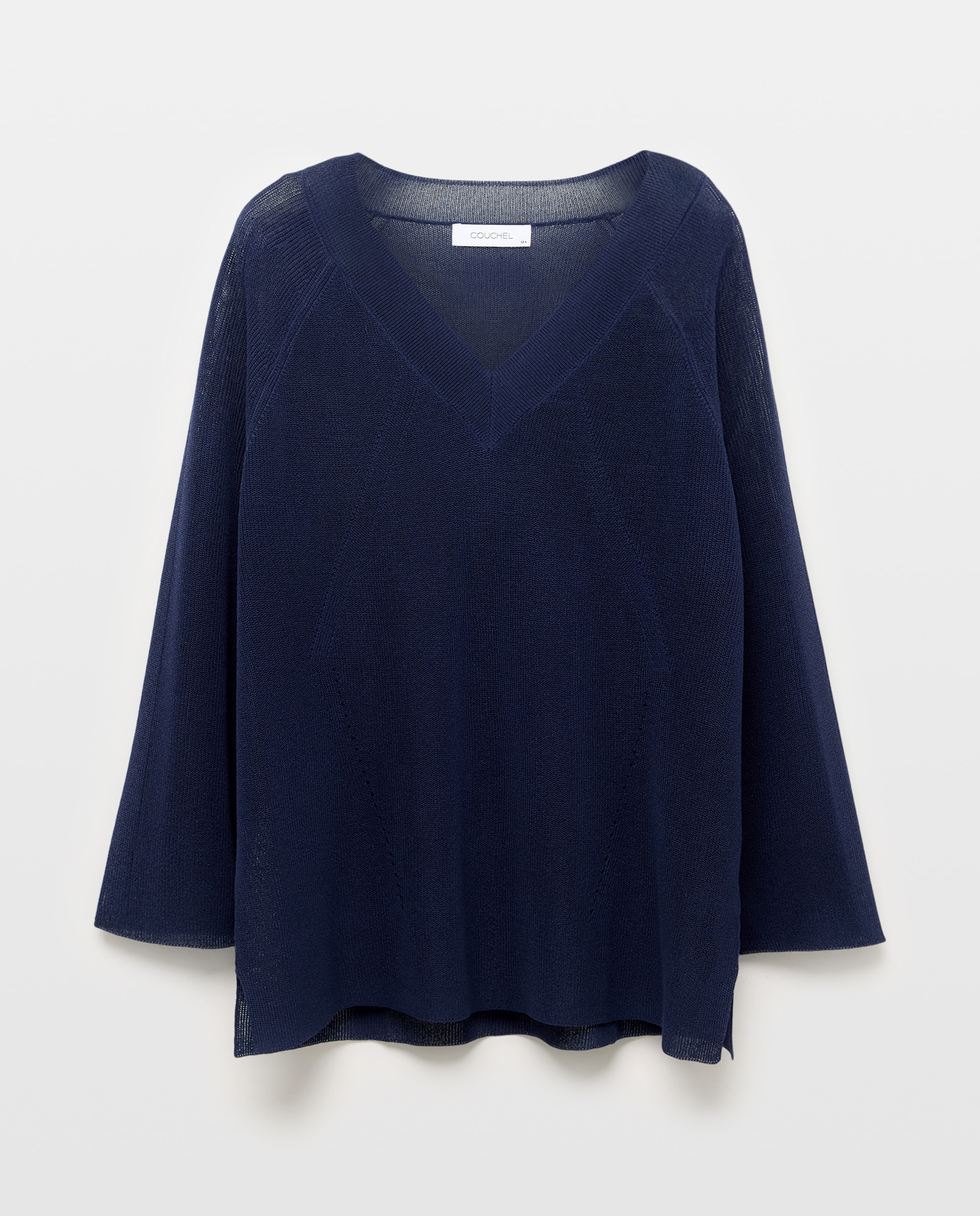 Camisola de Malha com Decote em Bico e Estrutura 430 Azul Escuro-5