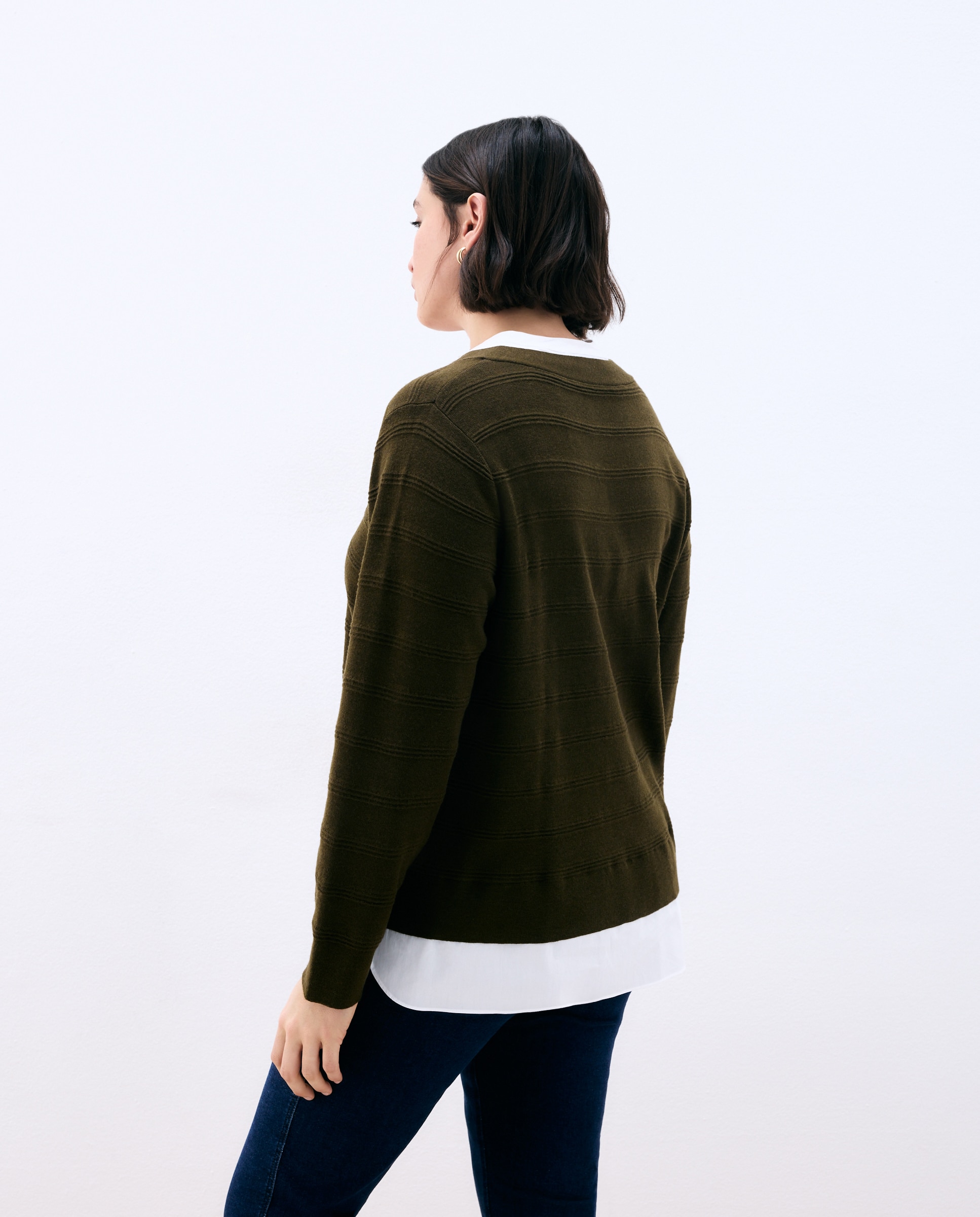 Camisola de Malha Lisa com Manga Comprida Verde-3
