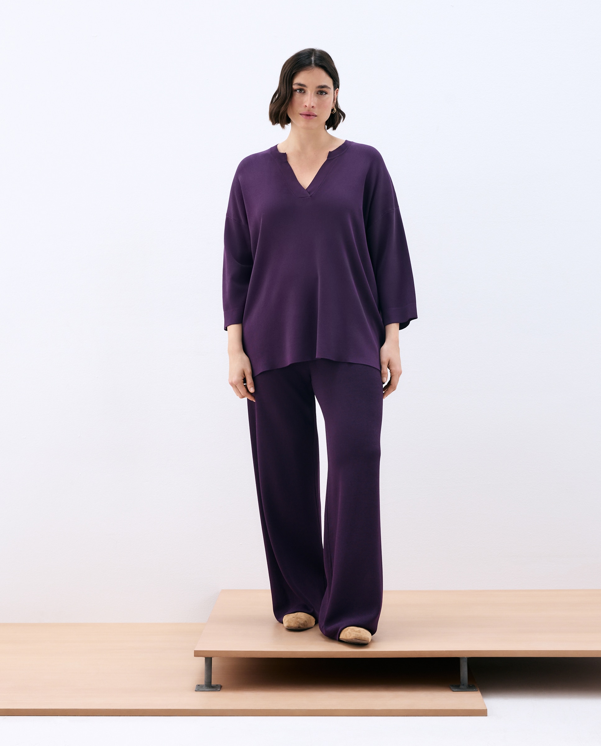 Camisola de Malha de Poliéster Lisa Roxo-2