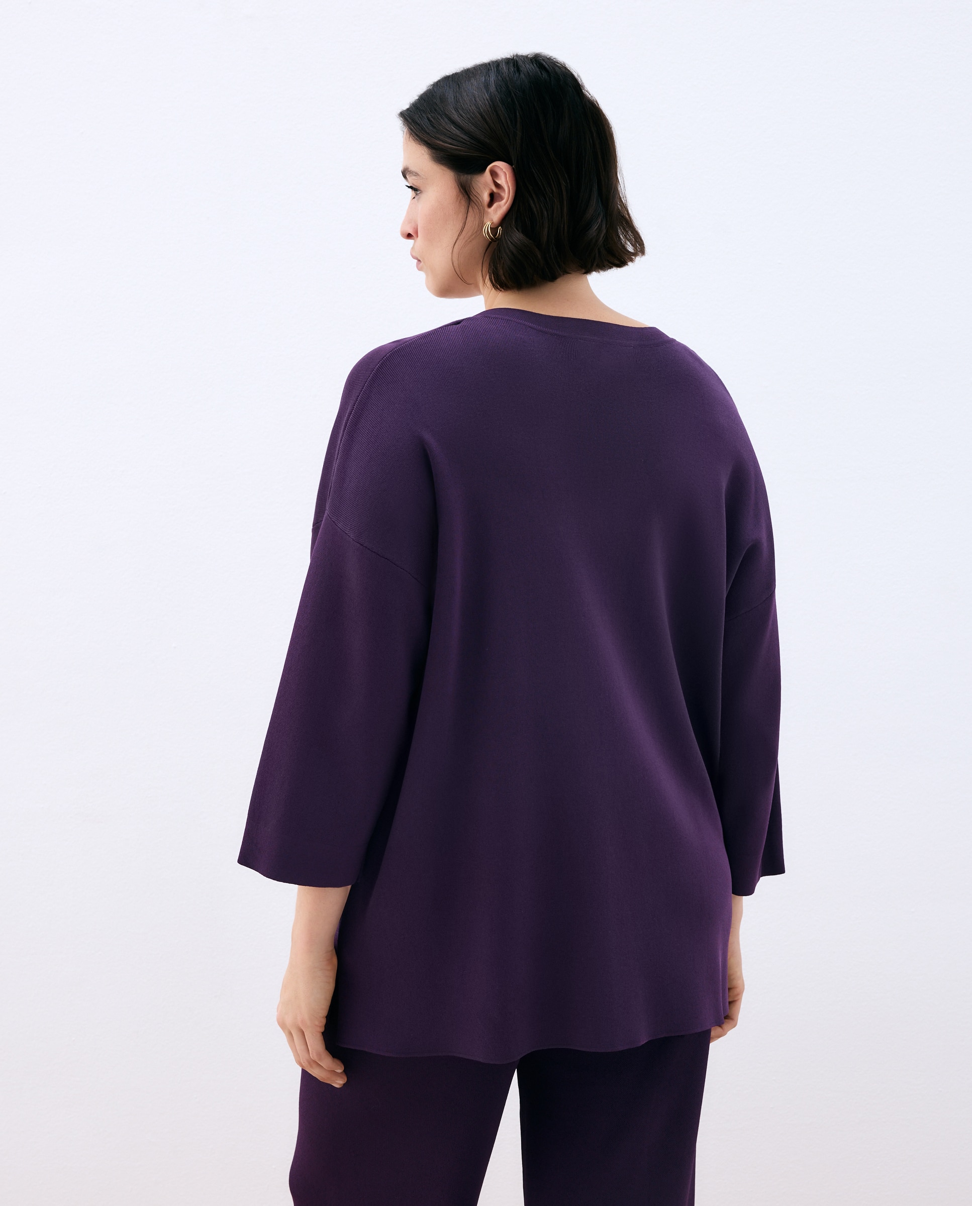 Camisola de Malha de Poliéster Lisa Roxo-3