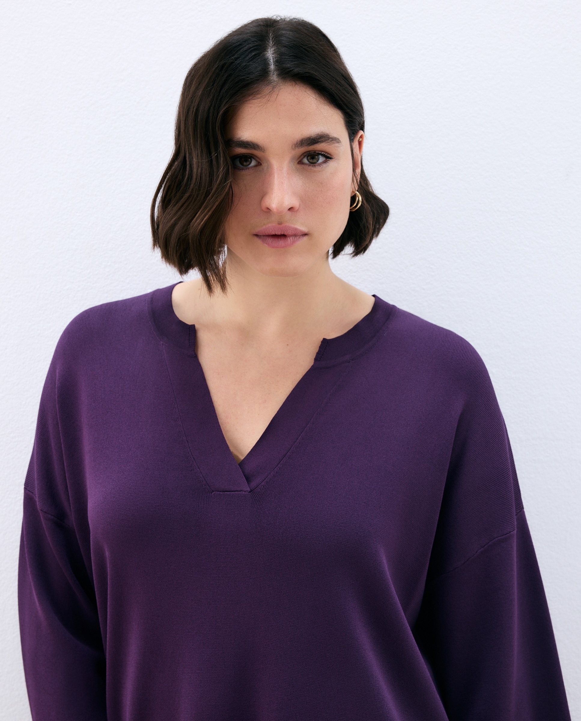 Camisola de Malha de Poliéster Lisa Roxo-4