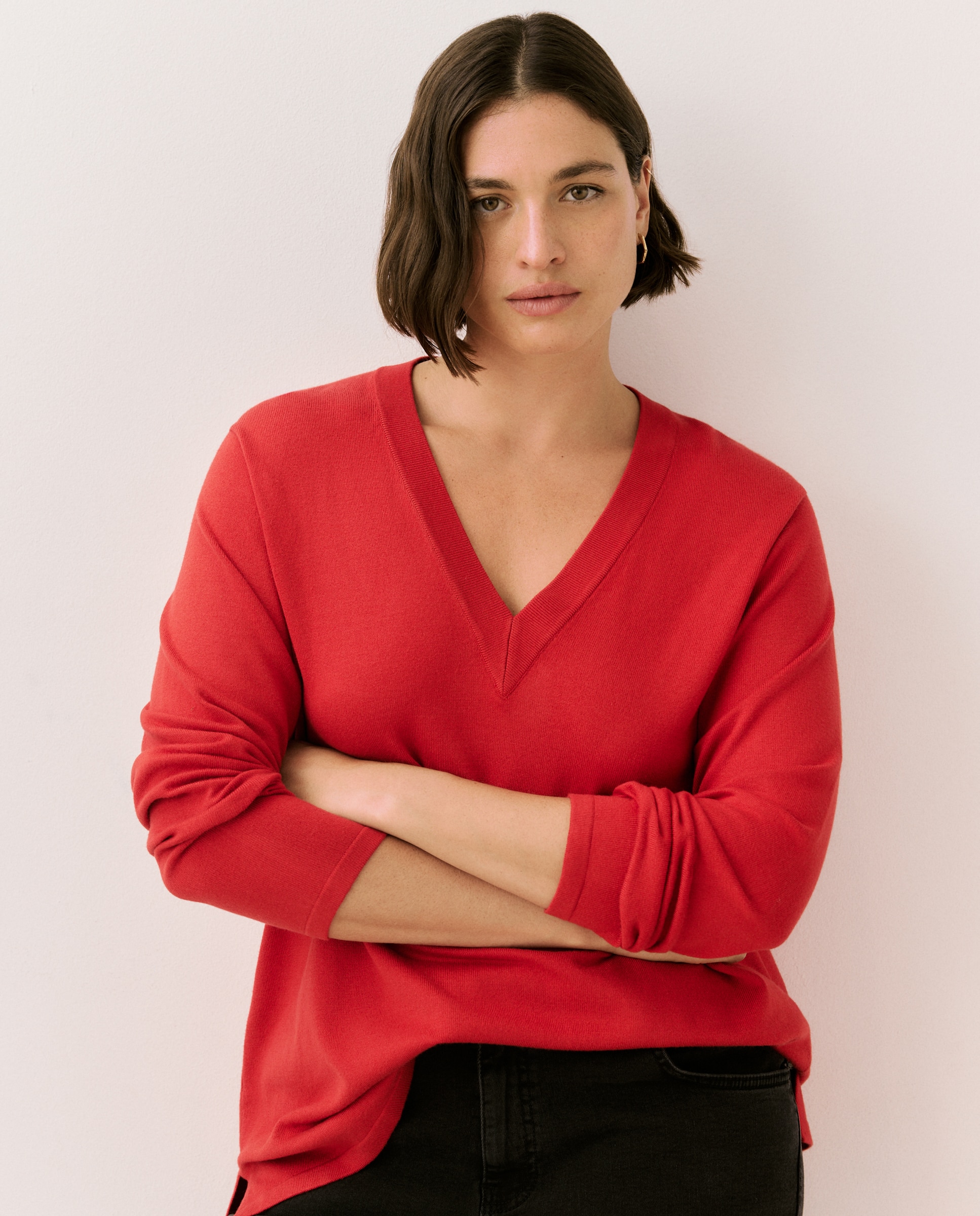 Camisola de malha básica de mulher com decote em bico 600 Vermelho-2