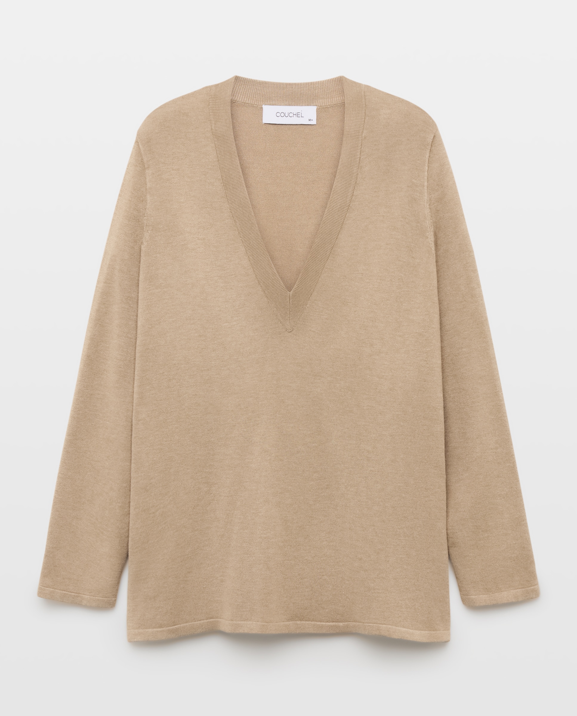 Camisola de malha básica de mulher com decote em bico Bege-4