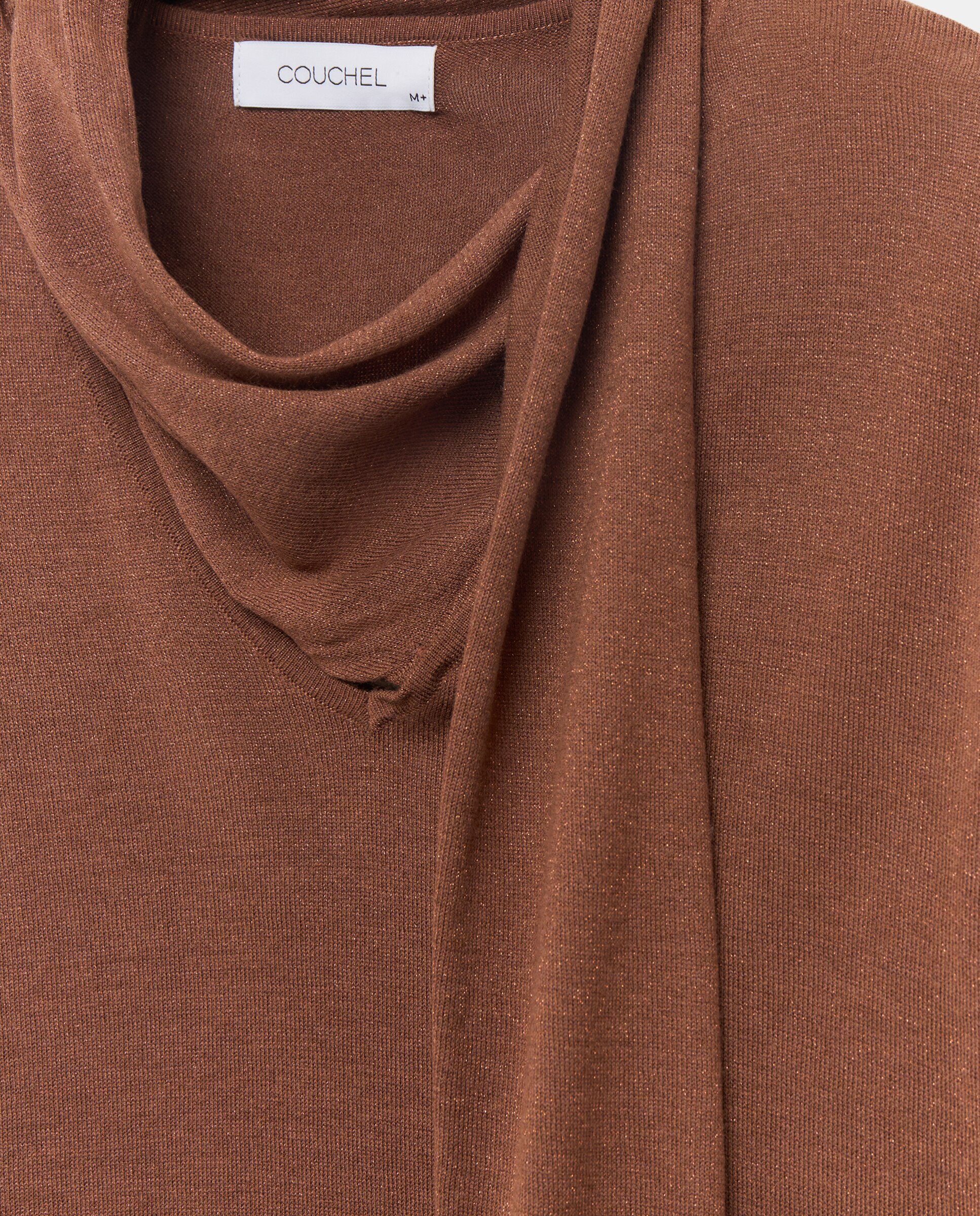 Camisola de Malha com Decote em Bico e Laço Castanho-6