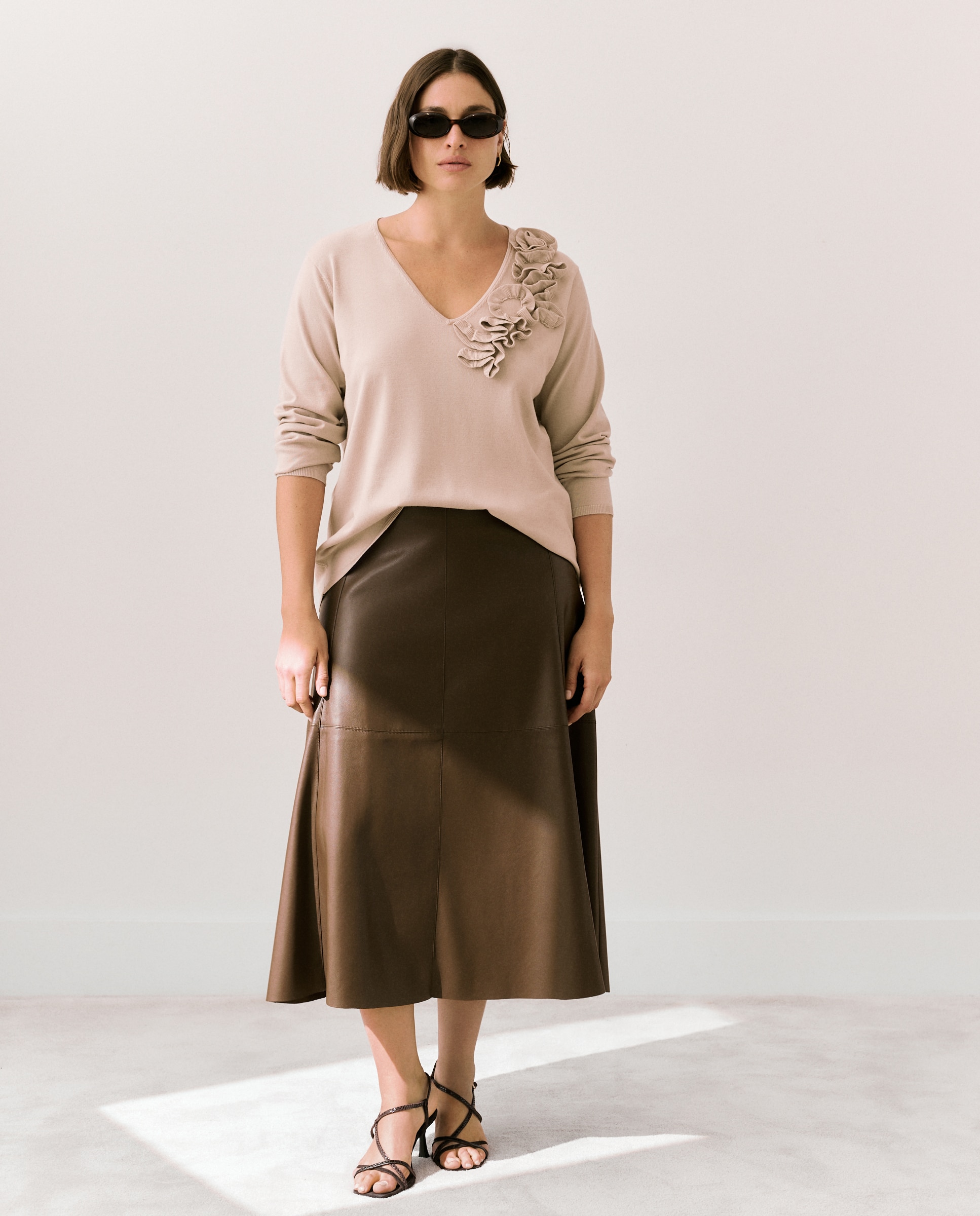 Jersey de mujer con el cuello pico - Couchel - Beige Beige-2