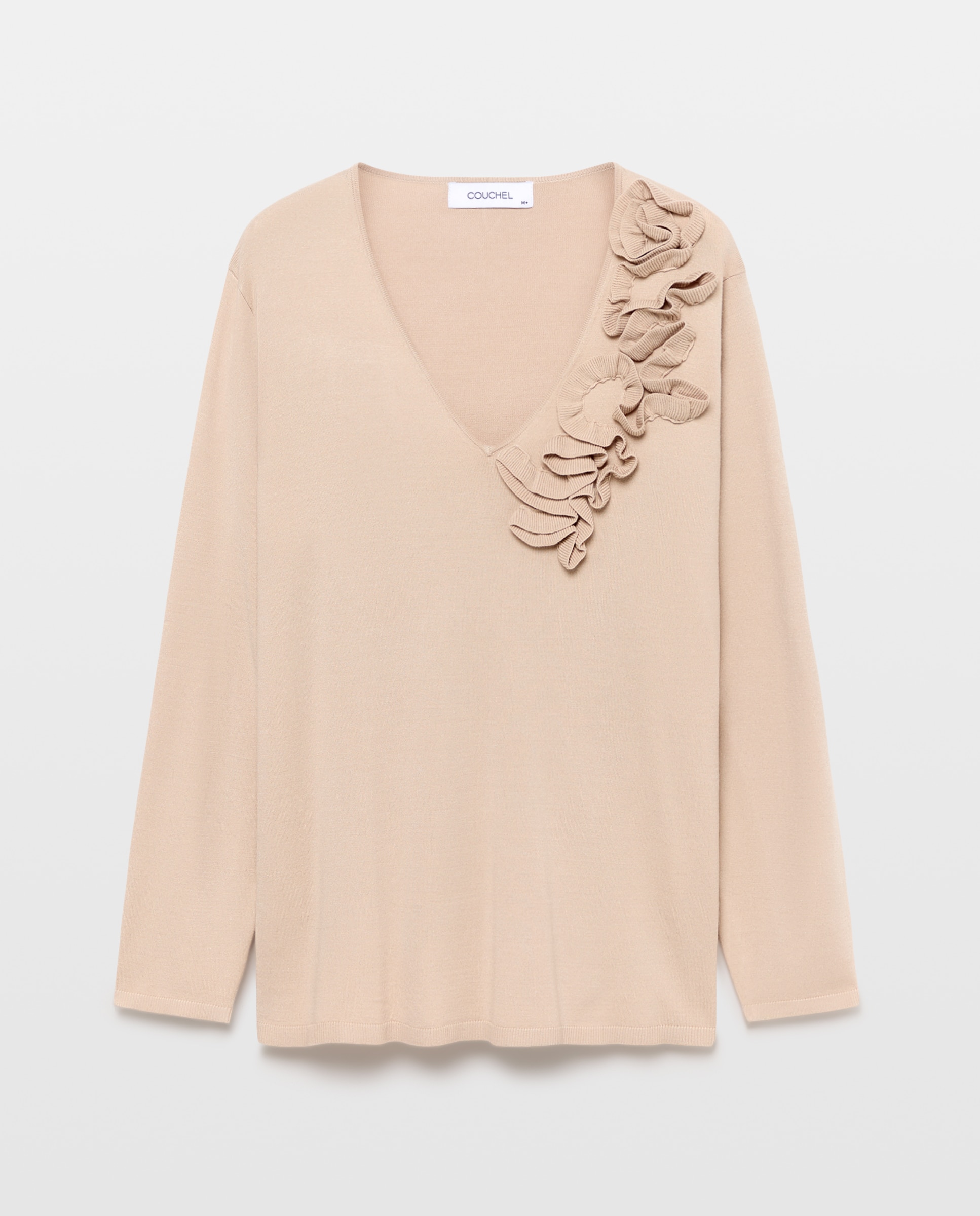 Jersey de mujer con el cuello pico - Couchel - Beige Beige-4