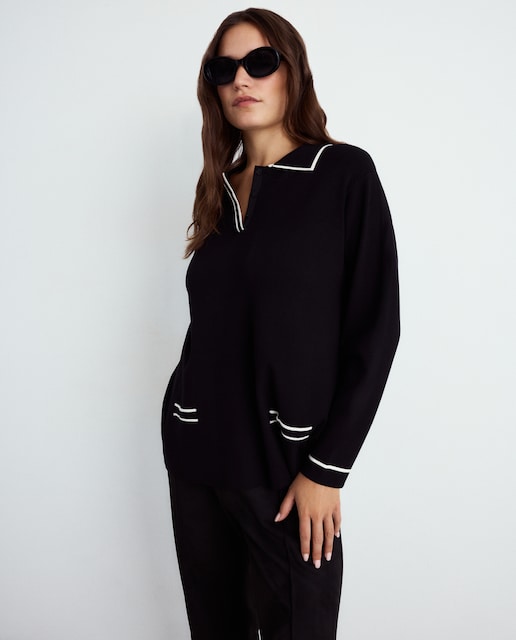 Imagen 0 de Jersey cuello polo detalle vivos de mujer