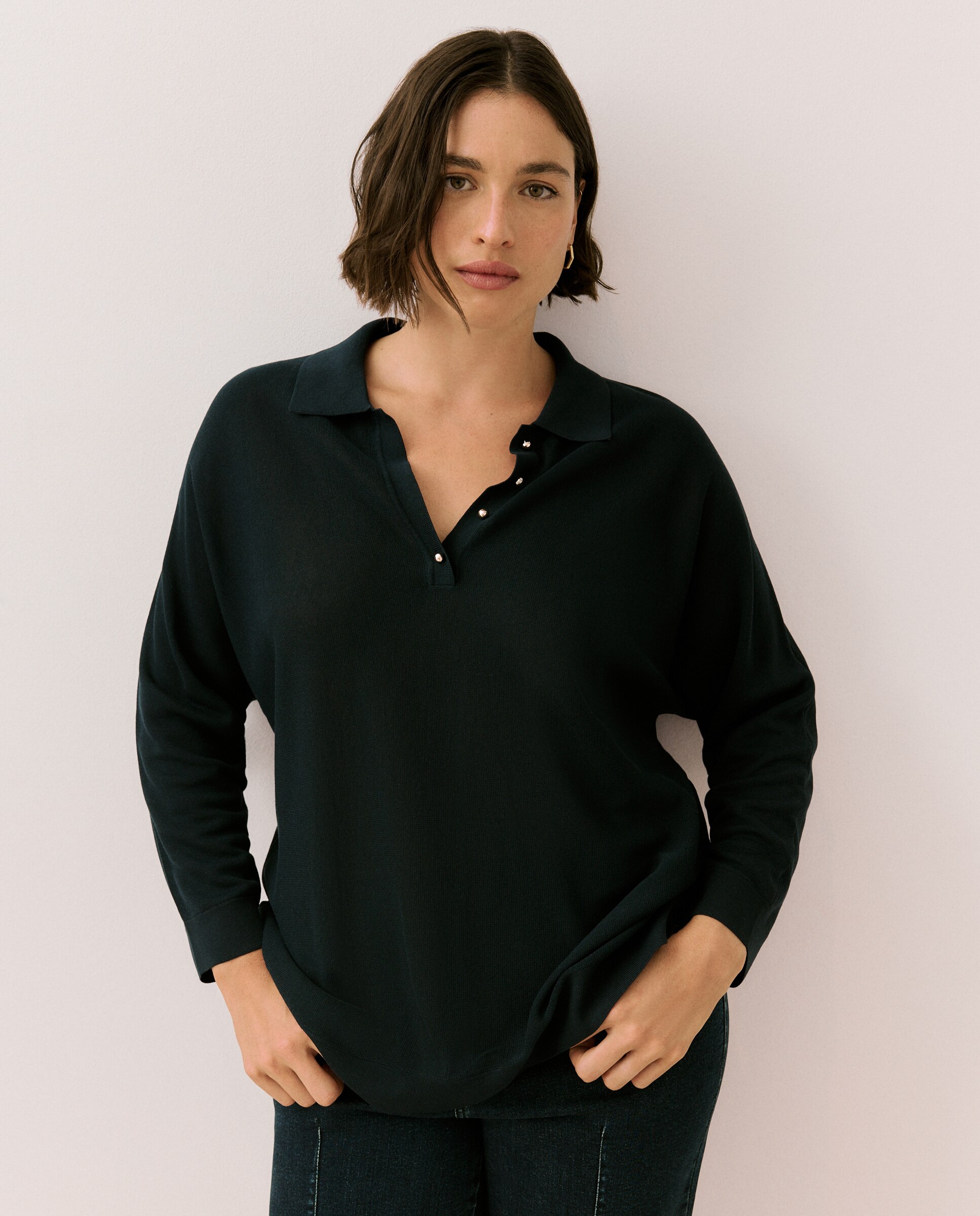 Camisola de Malha com Colarinho de Polo Azul-marinho-1