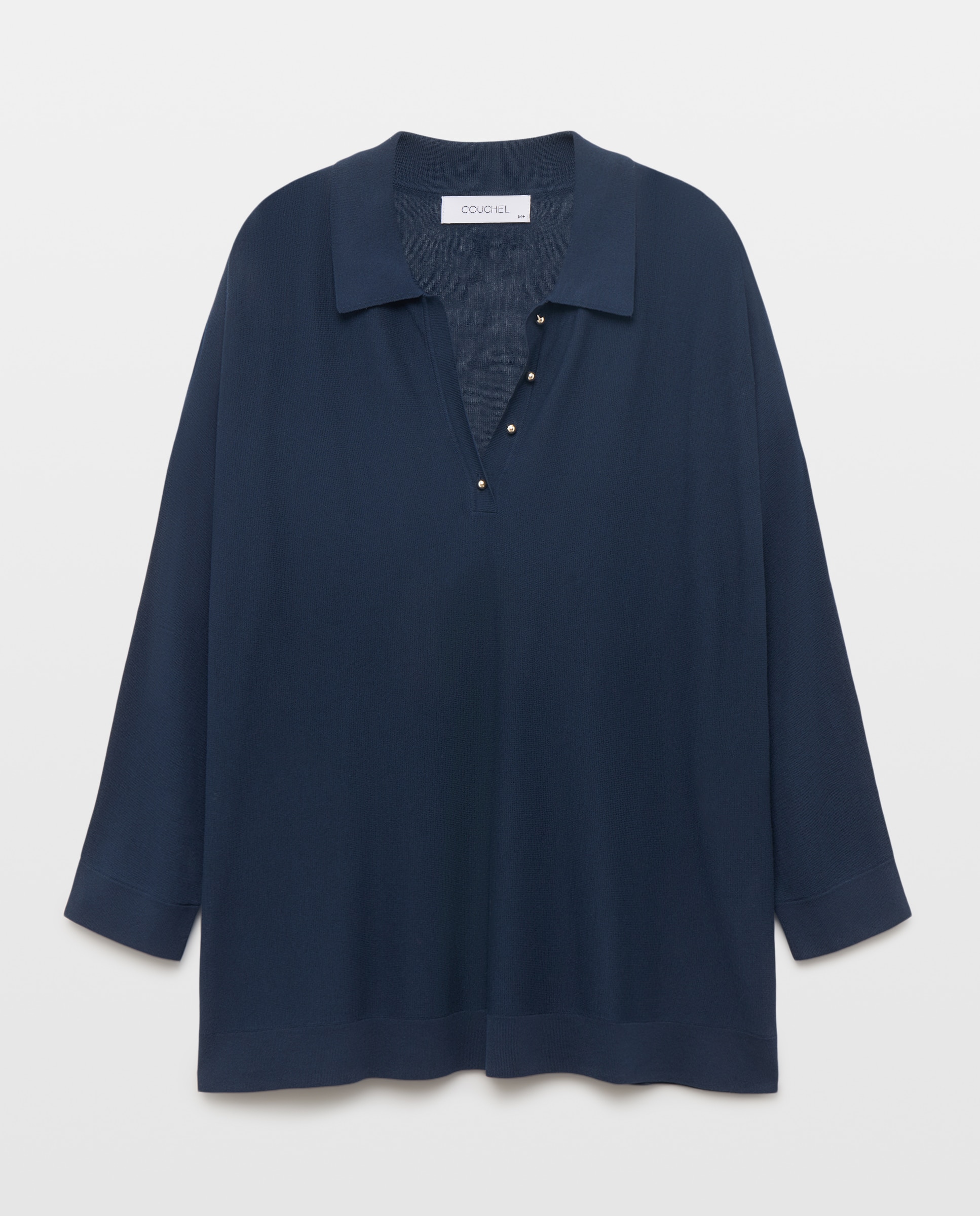Camisola de Malha com Colarinho de Polo Azul-marinho-5