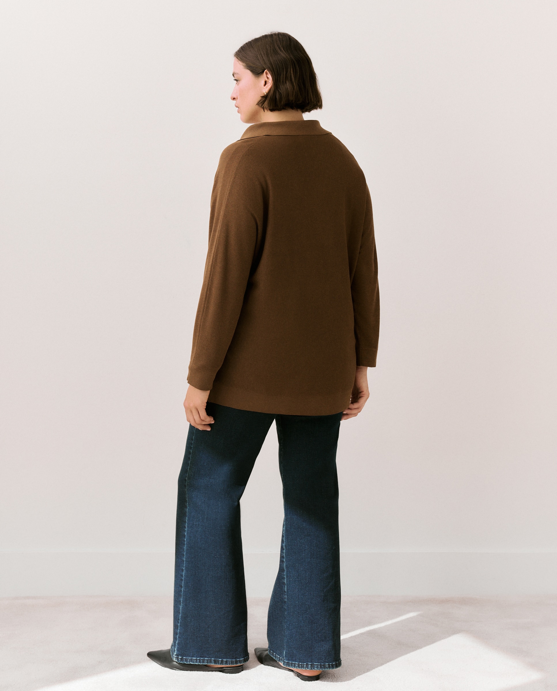 Camisola de Malha com Colarinho de Polo Bege-4
