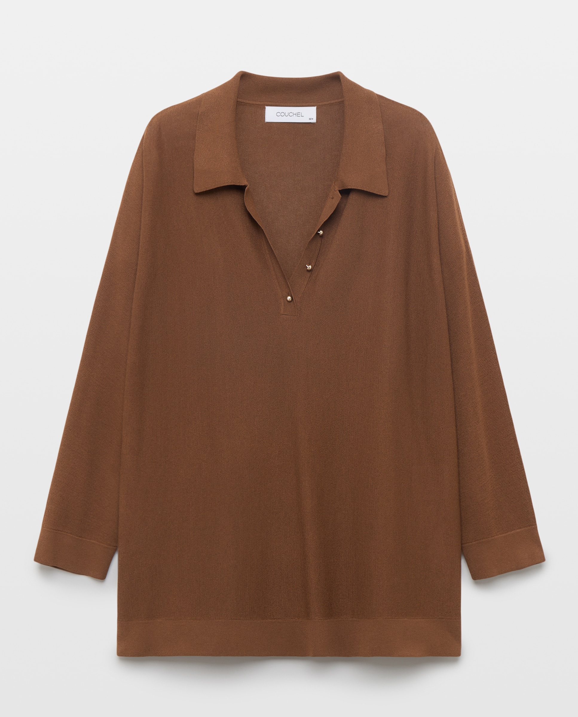 Camisola de Malha com Colarinho de Polo Bege-5