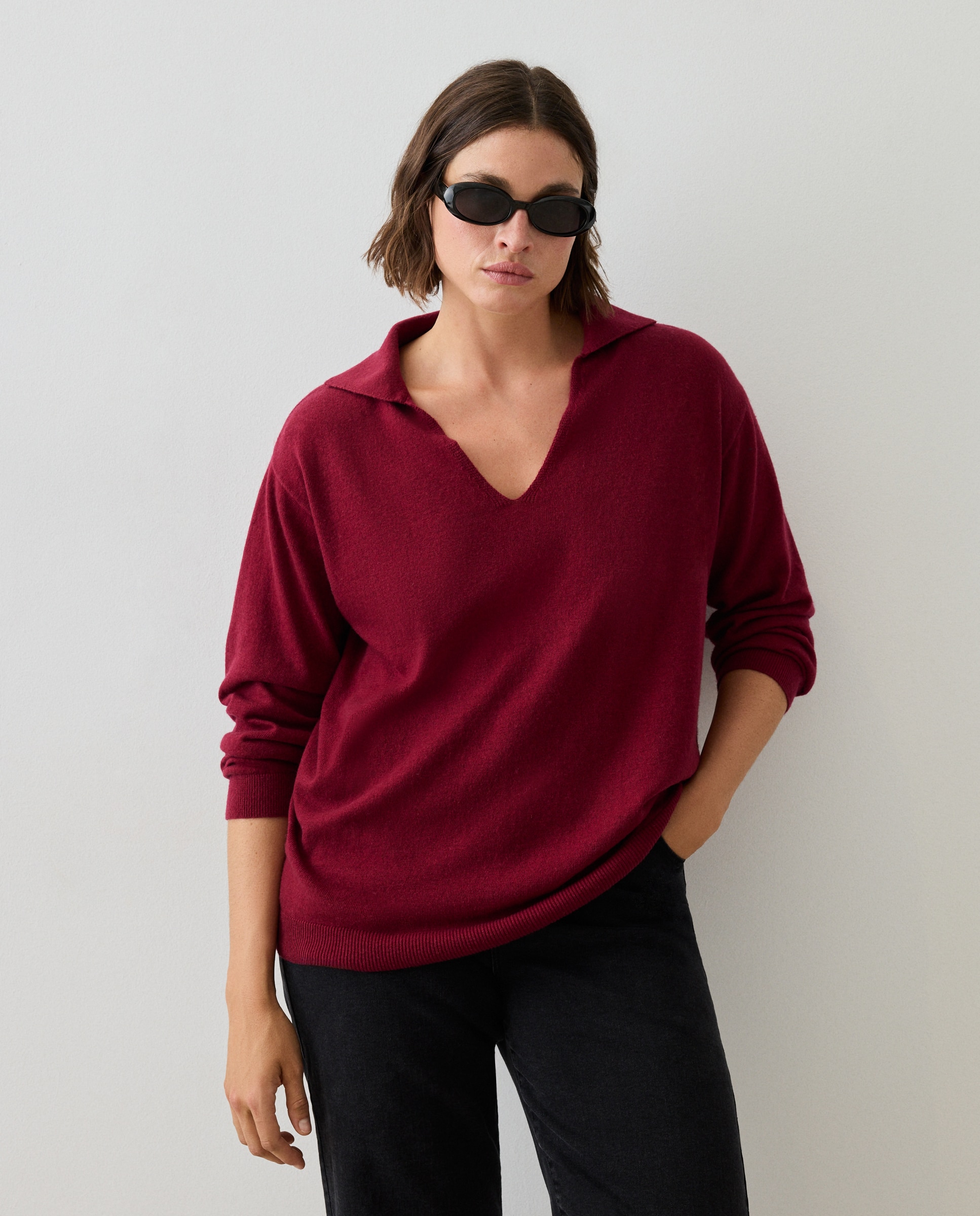 Jersey con lana de mujer con cuello polo - Couchel - 200 Rosa 200 Rosa-2