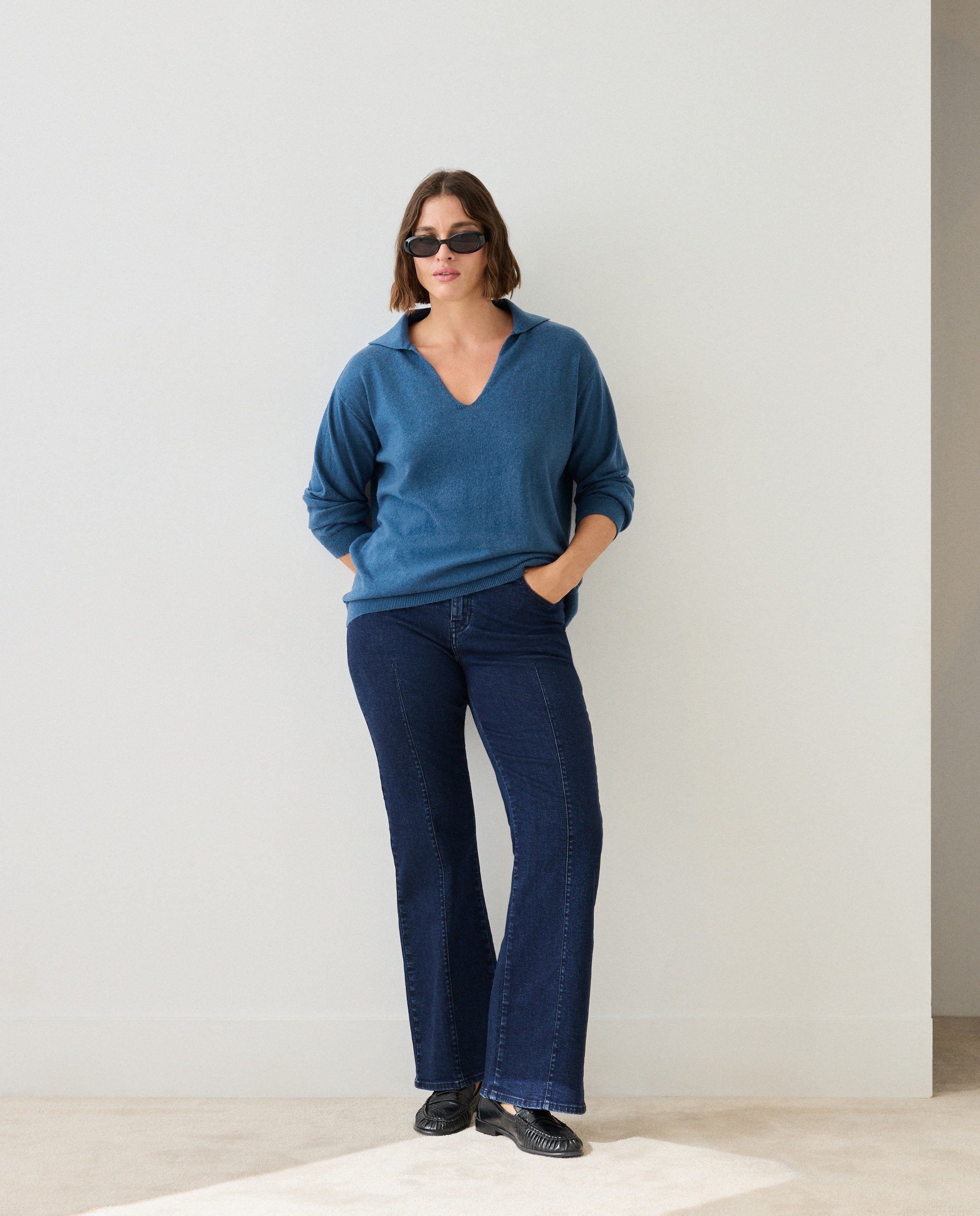 Camisola de Malha de Lã com Colarinho de Polo 400 Azul-2