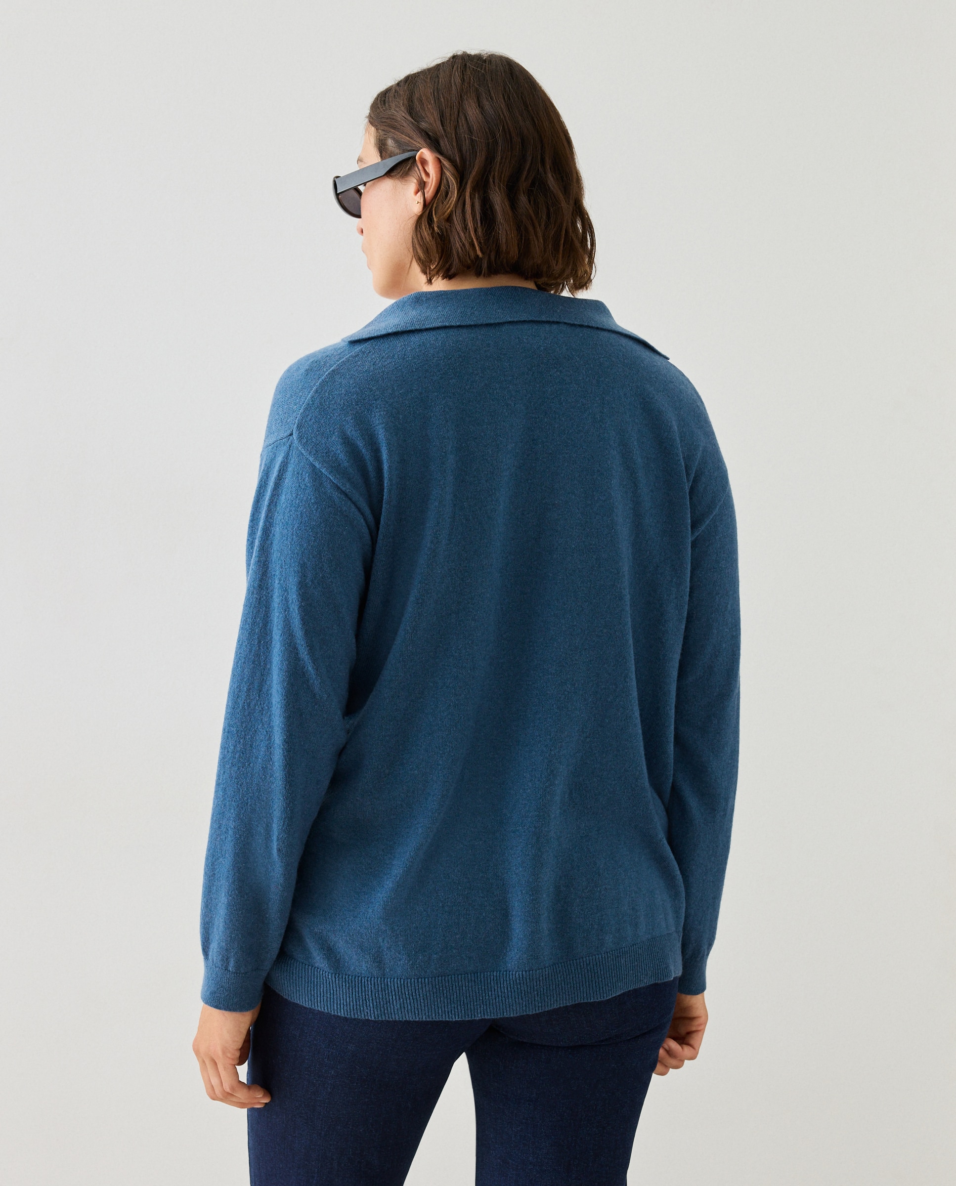 Camisola de Malha de Lã com Colarinho de Polo 400 Azul-3