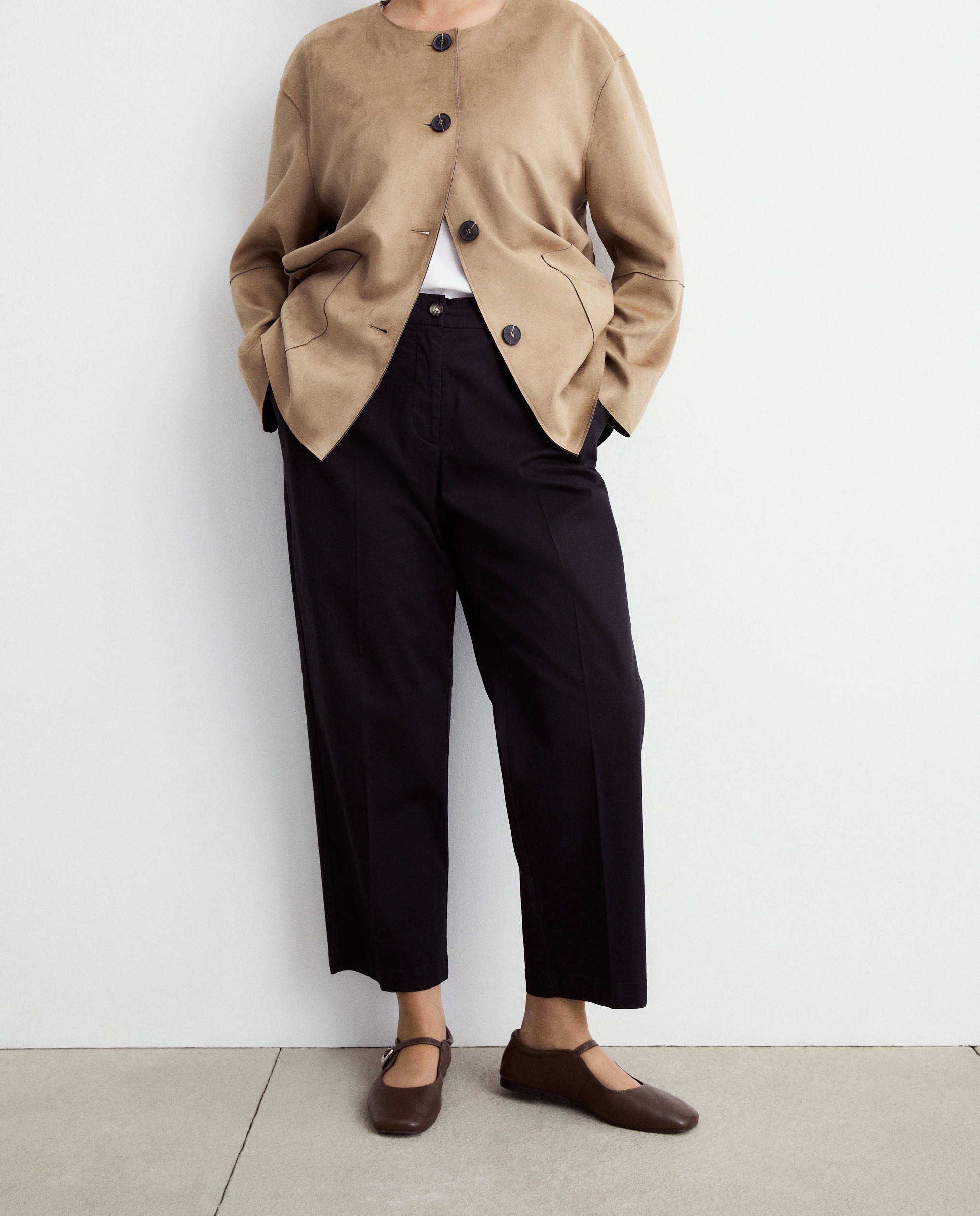 Calças Regular de Algodão com Elástico Preto-2