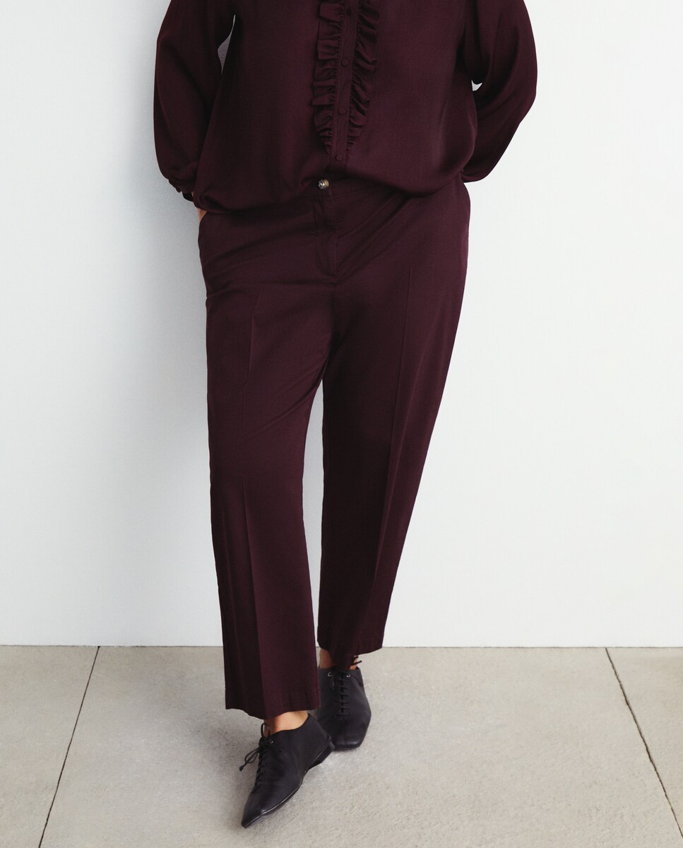 Calças regular de algodão Bordeaux-2