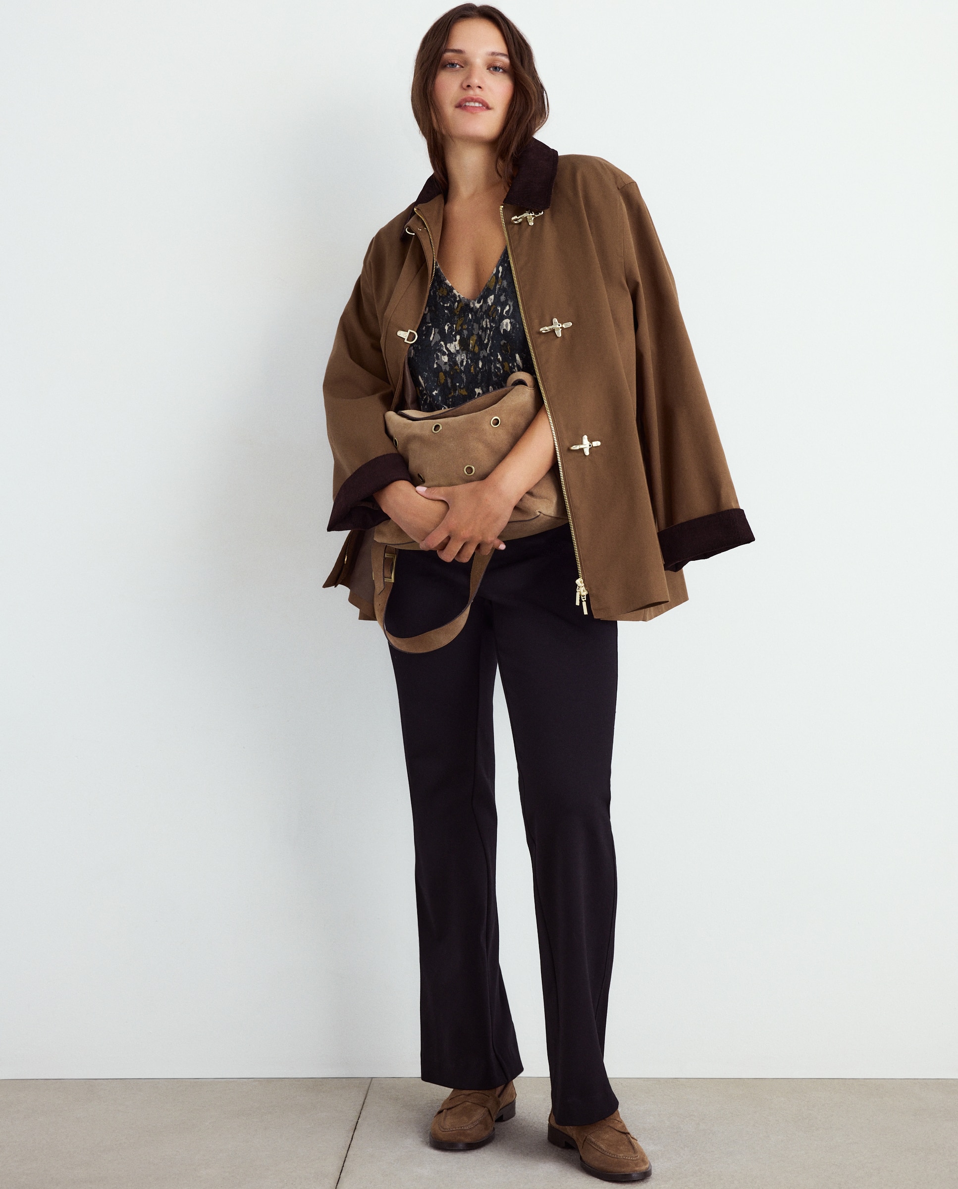 Calças Lisas de Viscose Preto-1