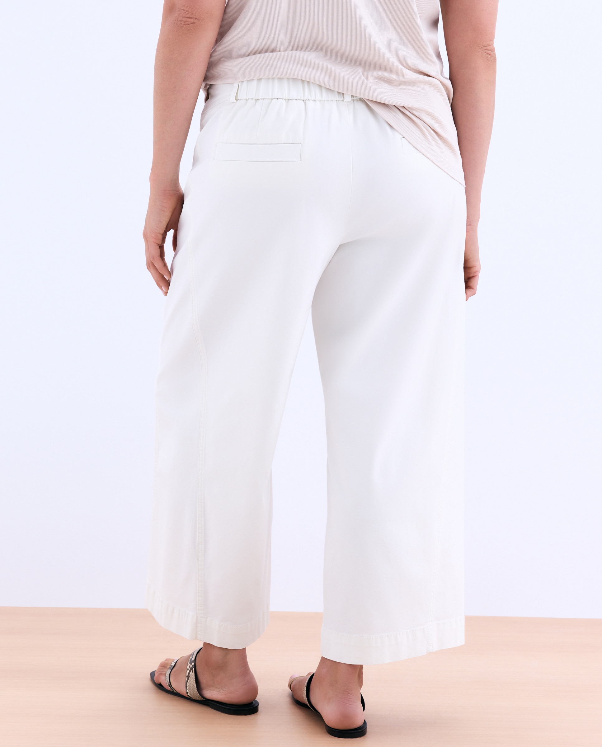 Pantalón ancho de algodón de mujer - Couchel - 530 Verde oscuro Blanco roto-3
