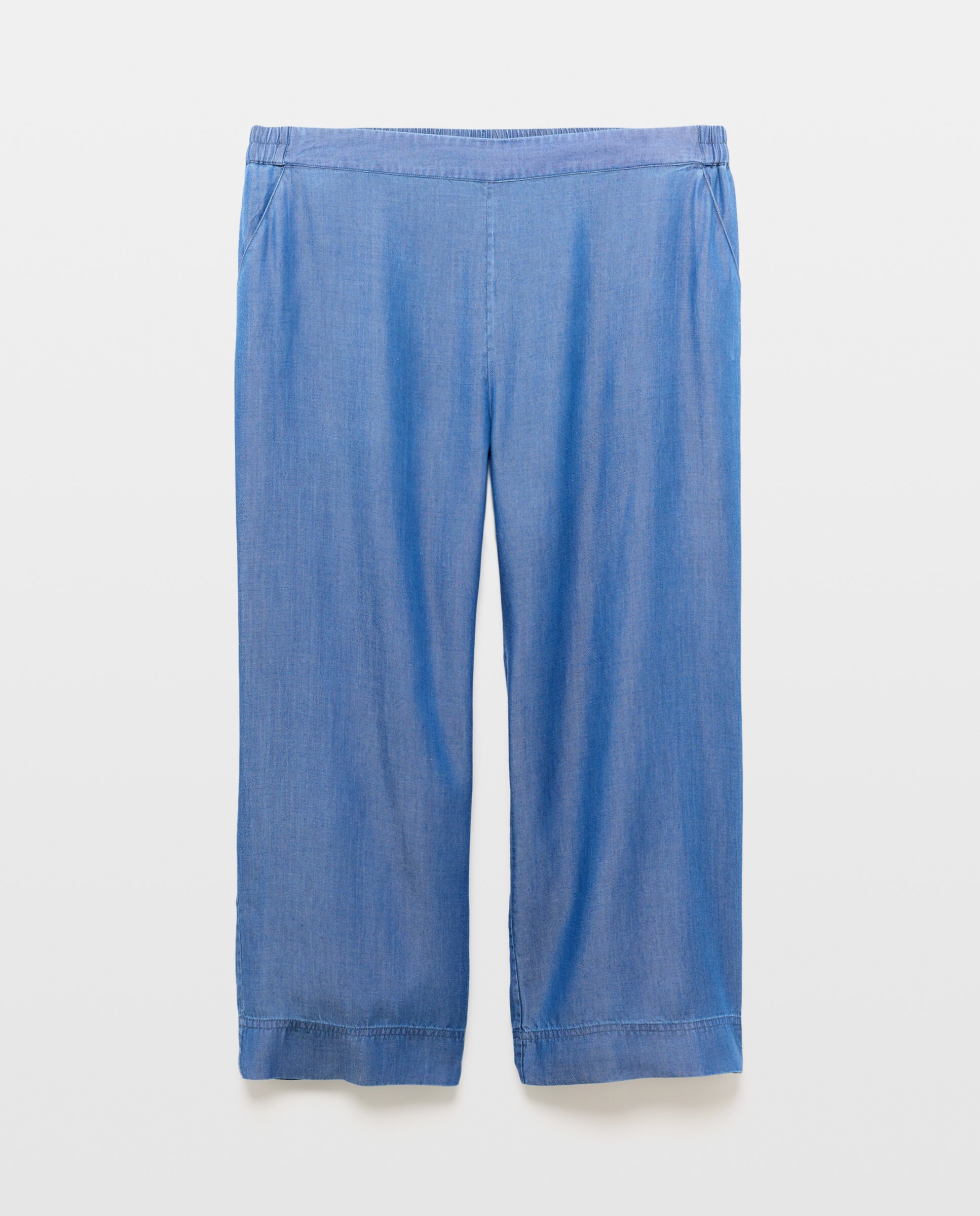 Calças Fluidas Cropped de Lyocell 400 Azul-4