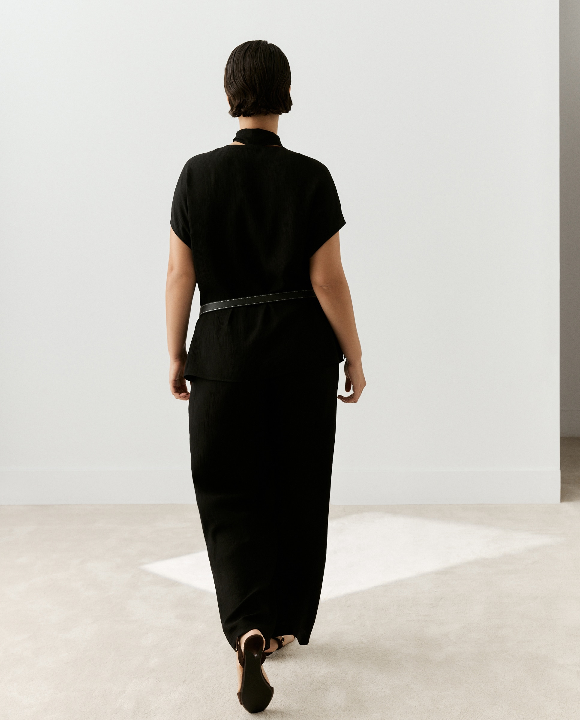 Pantalón fluido de mujer efecto arrugado - Couchel - Negro Negro-3