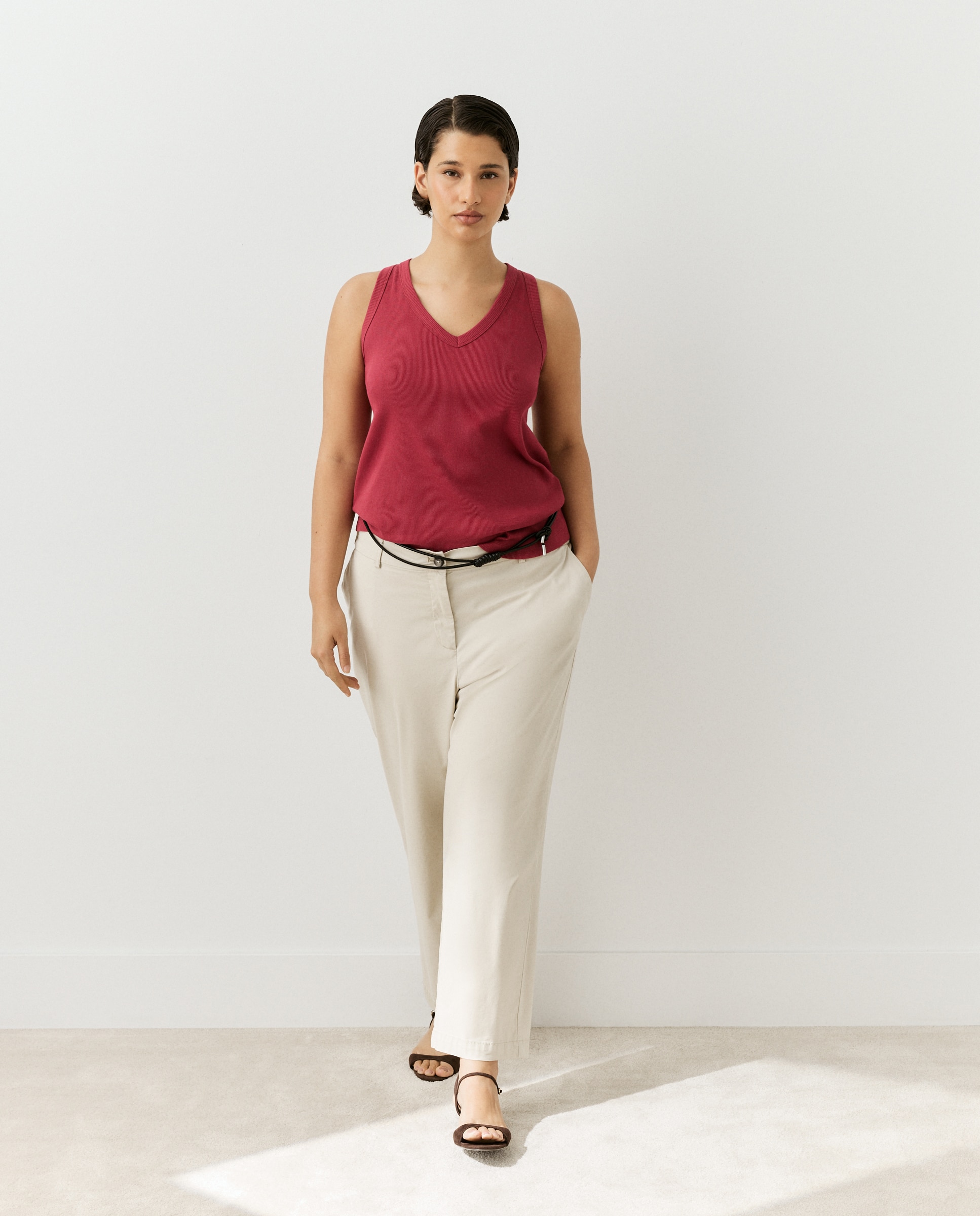 Pantalón ancho liso de mujer - Couchel - Tostado Tostado-1