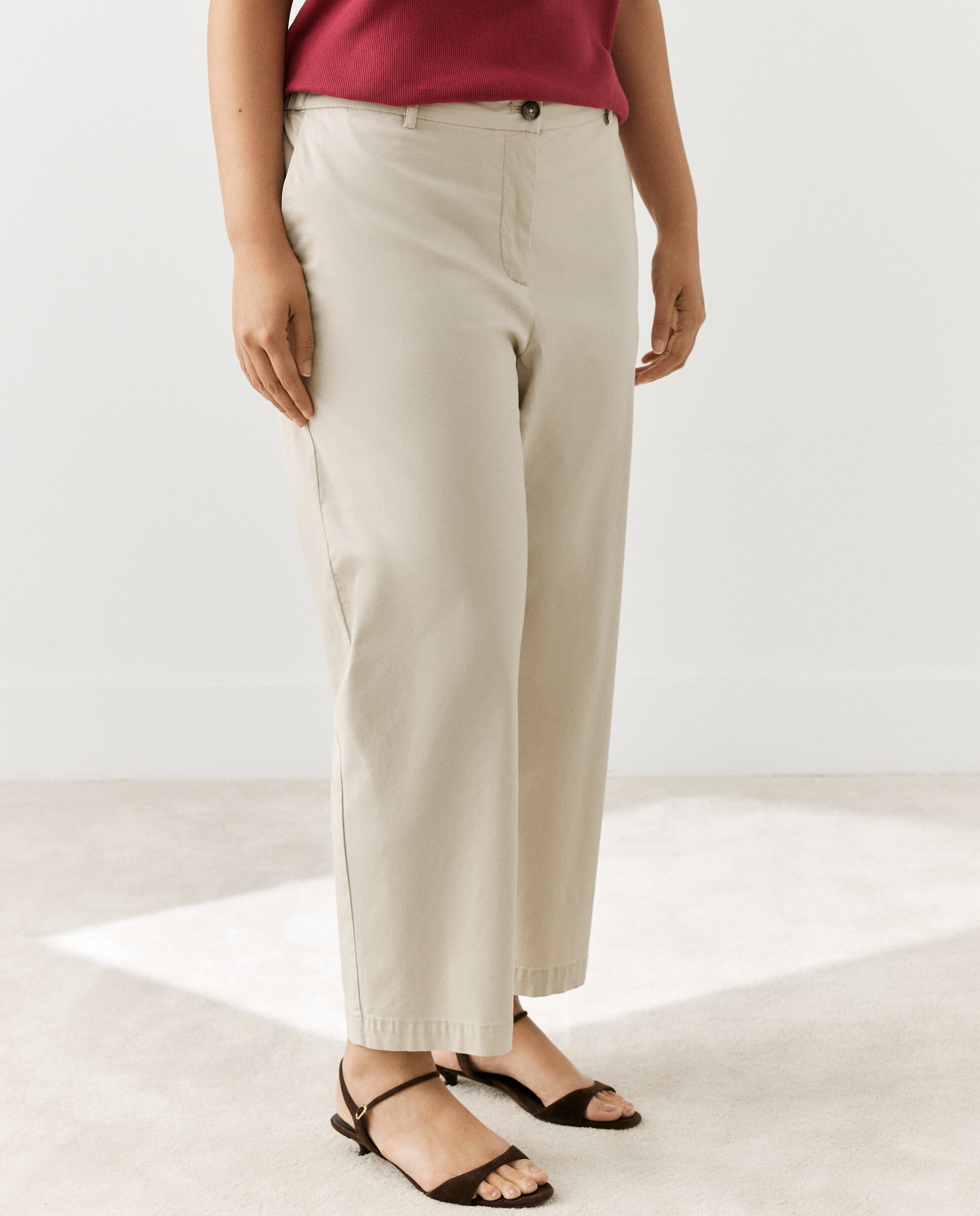 Pantalón ancho liso de mujer - Couchel - Tostado Tostado-2