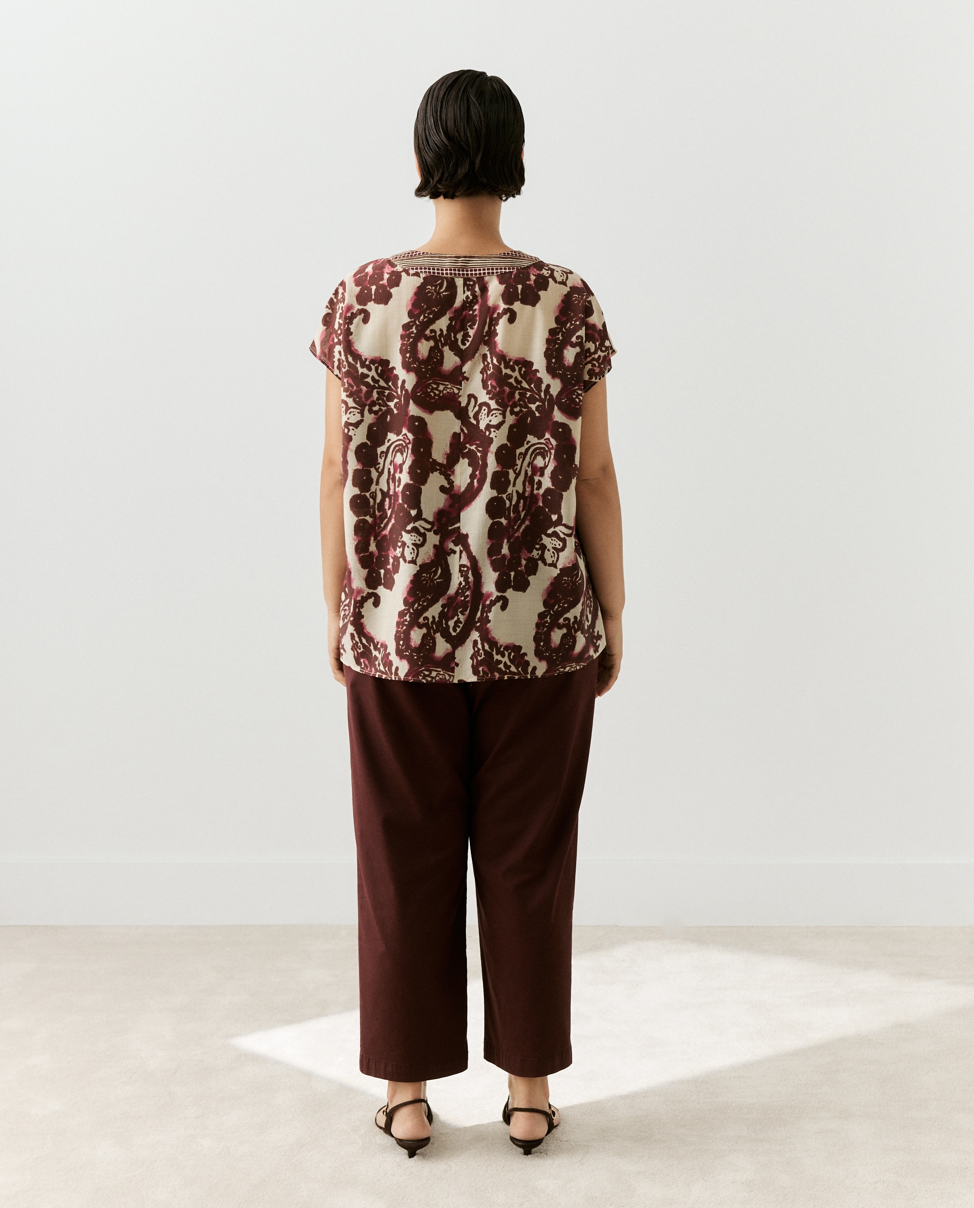 Pantalón ancho liso de mujer - Couchel - Burdeos Burdeos-3