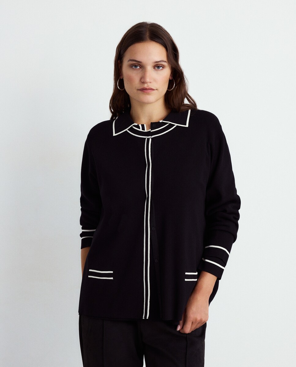 Casaco de Malha com Detalhe de Vivos Preto-2