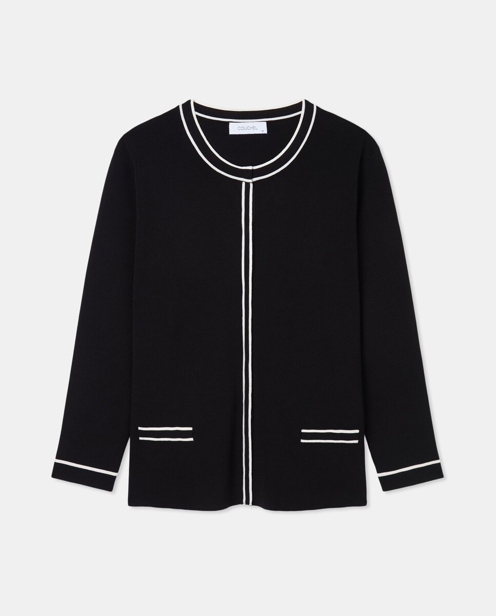 Casaco de Malha com Detalhe de Vivos Preto-4