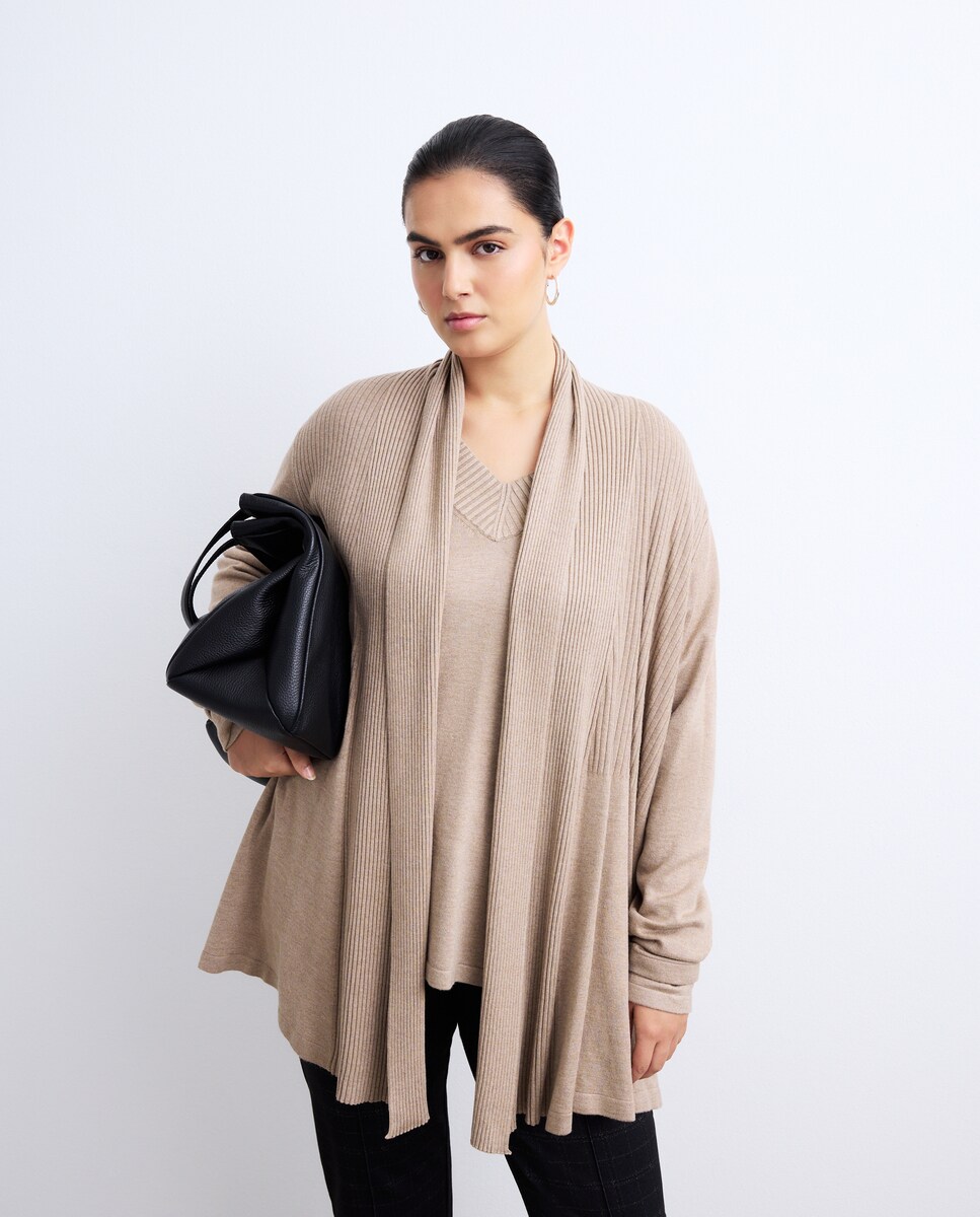 Cardigan Liso de Viscose Bege-2