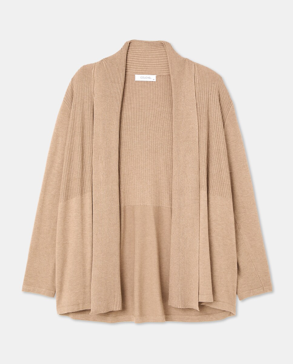 Cardigan Liso de Viscose Bege-4