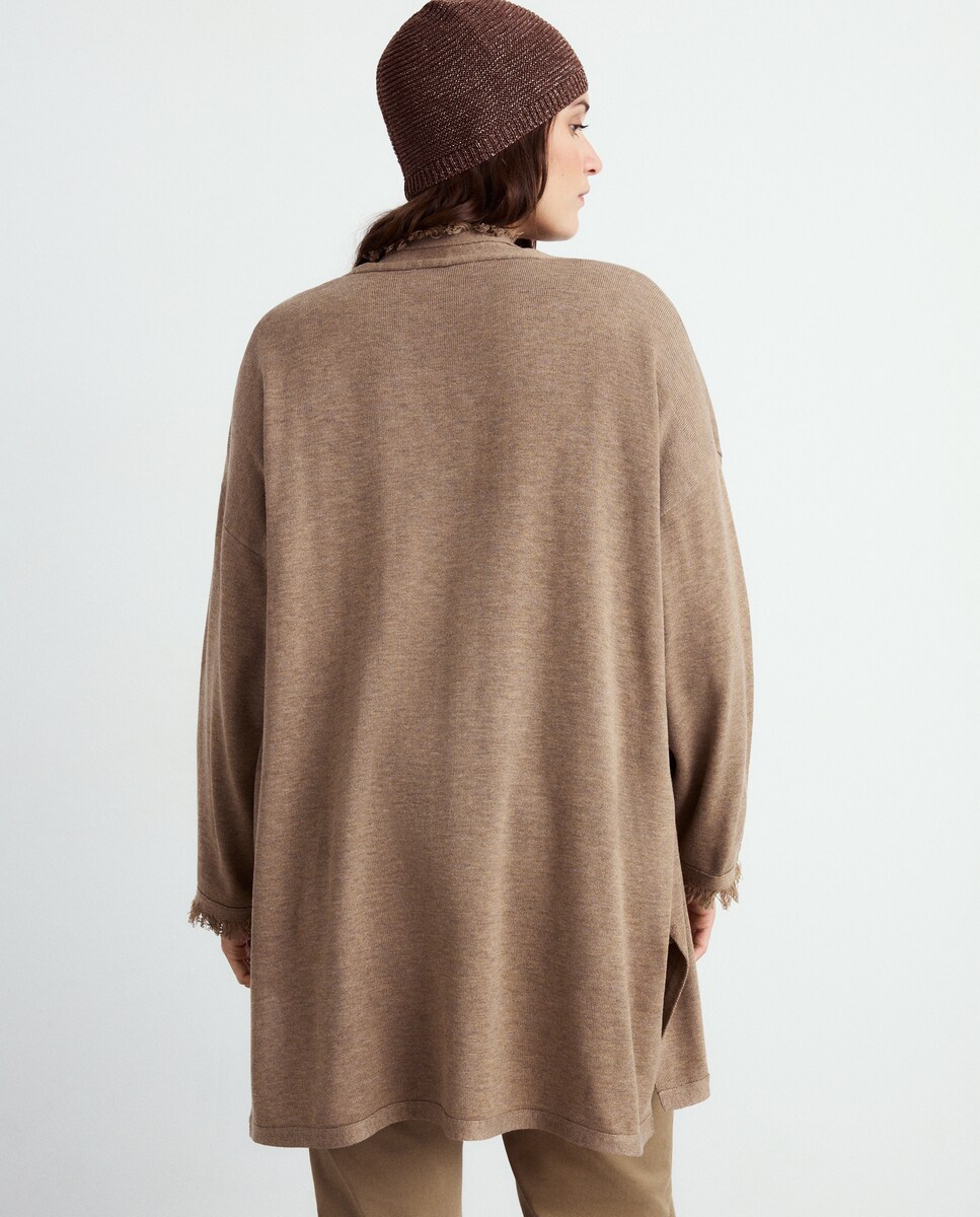 Casaco de Malha com Detalhe de Franjas 740 Tabaco-3