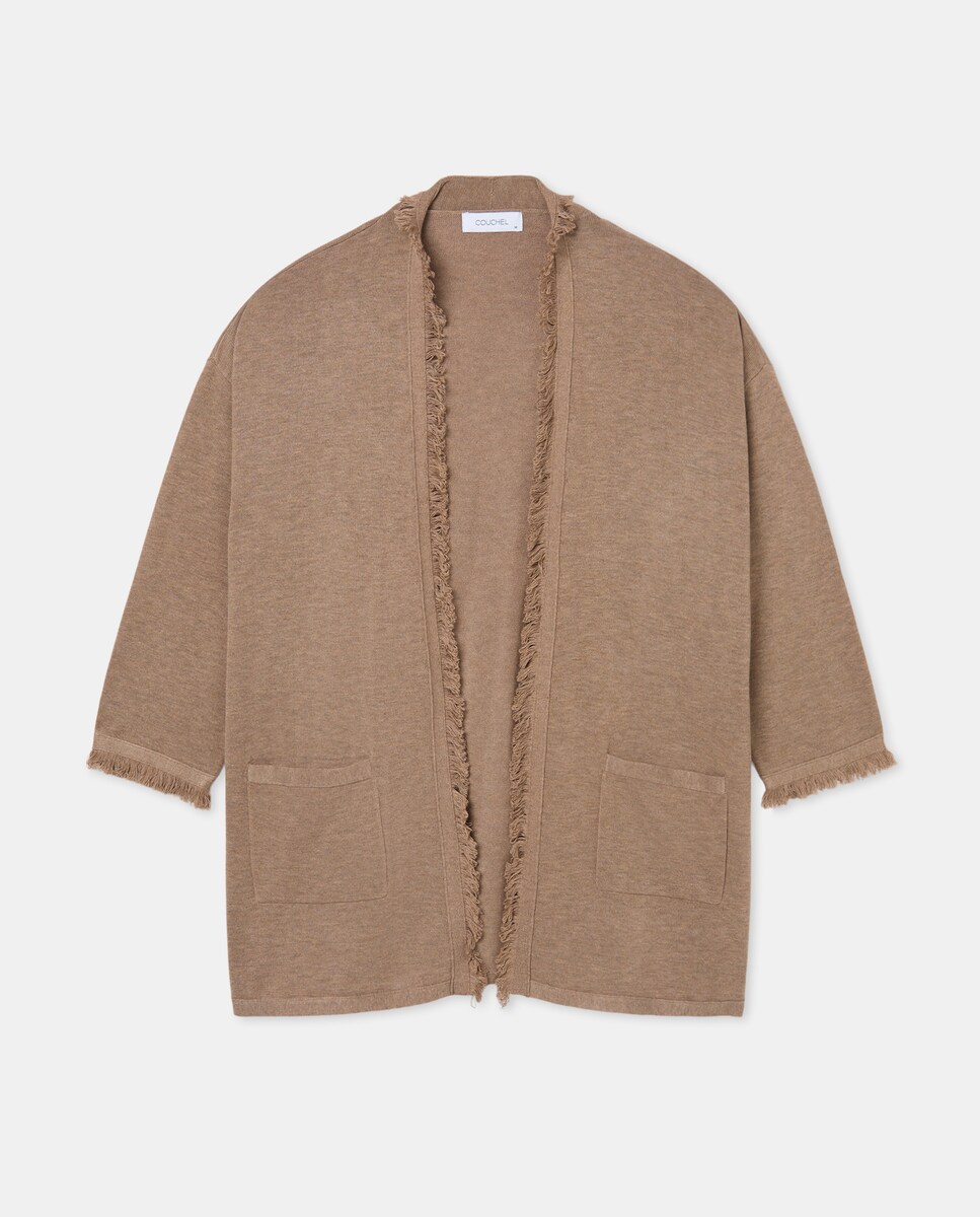 Casaco de Malha com Detalhe de Franjas 740 Tabaco-4