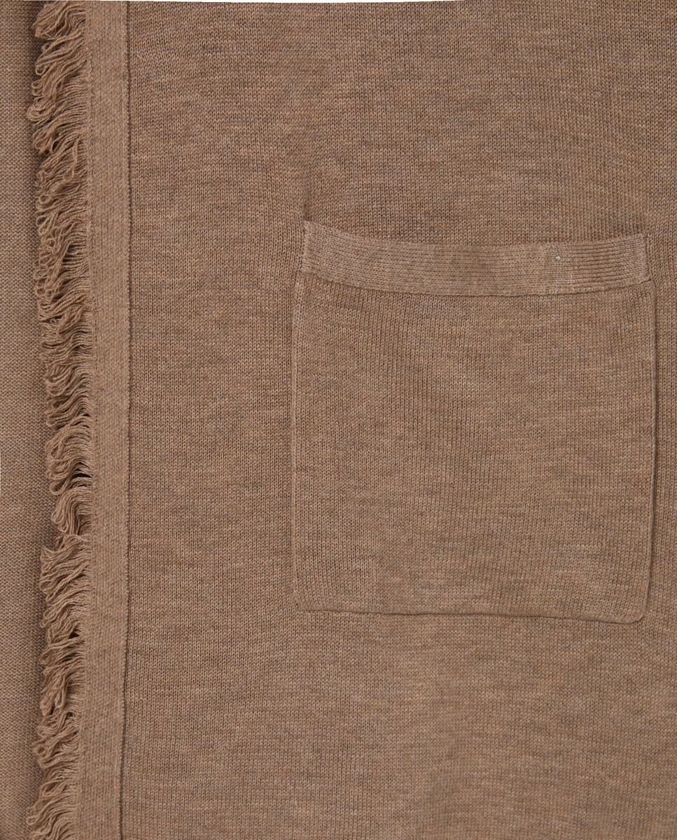 Casaco de Malha com Detalhe de Franjas 740 Tabaco-5