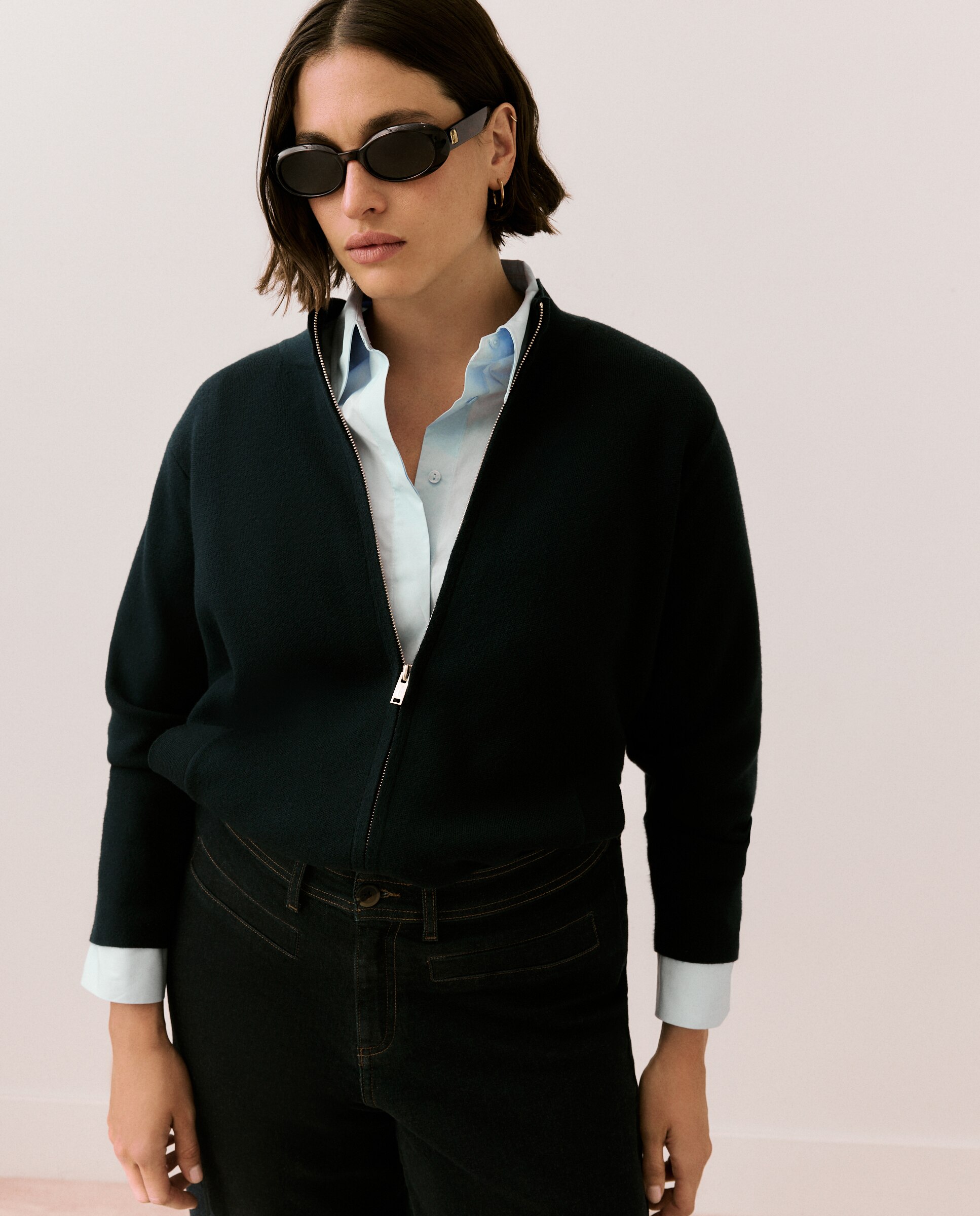 Cardigan de Malha com Fecho de Correr Azul-marinho-1