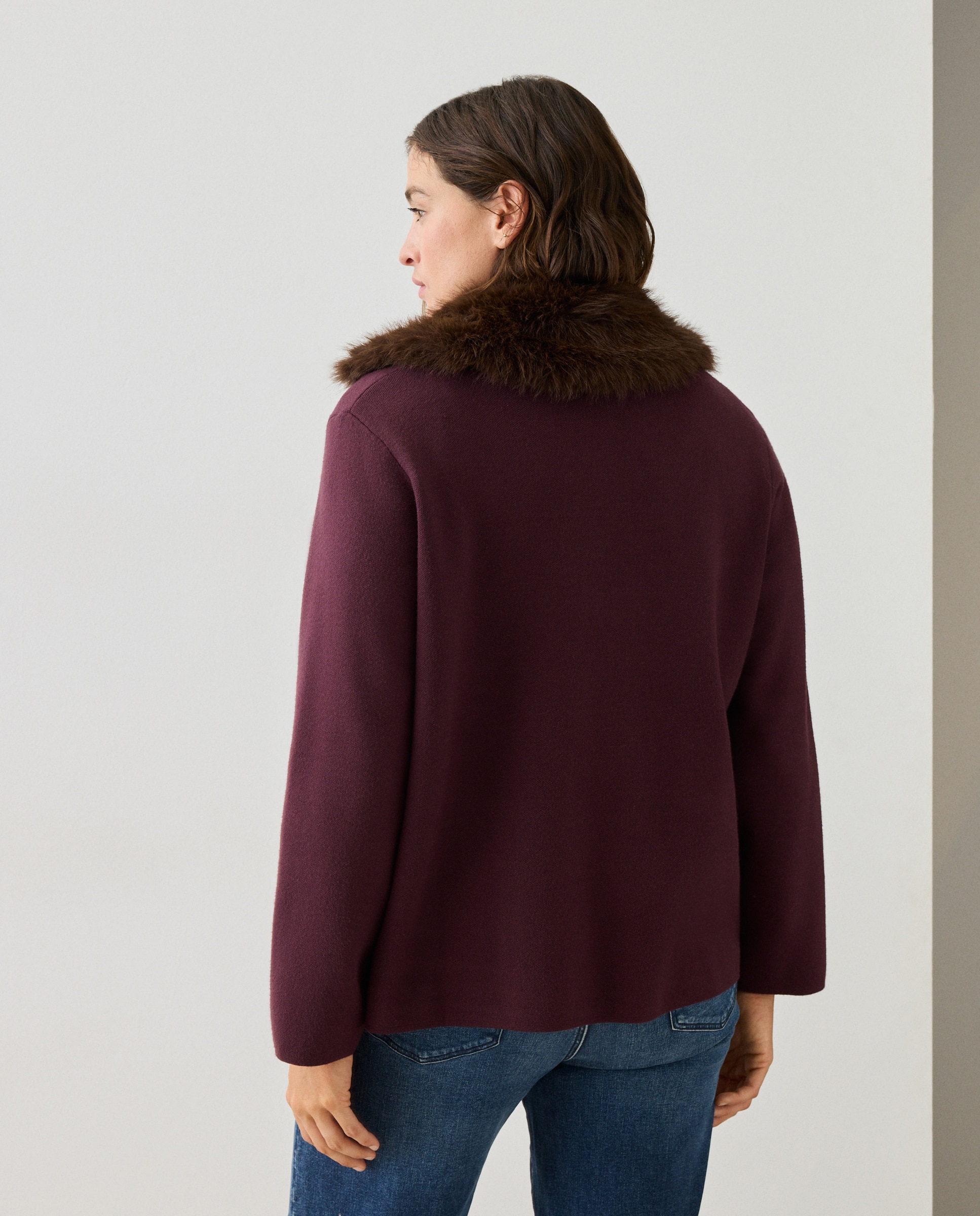Cardigan de Malha Grossa com Pelo na Gola 290 Bordeaux-3