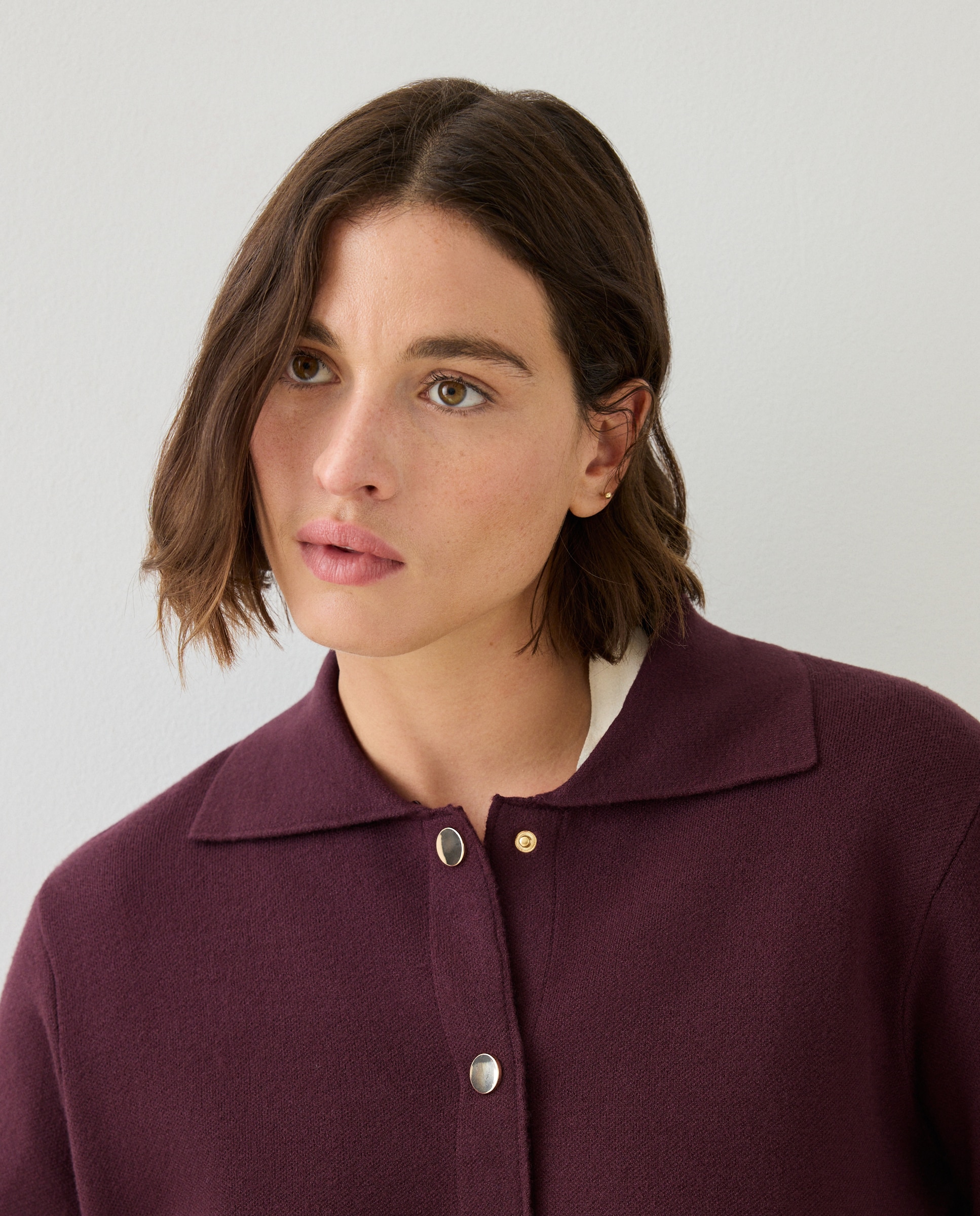 Cardigan de Malha Grossa com Pelo na Gola 290 Bordeaux-4