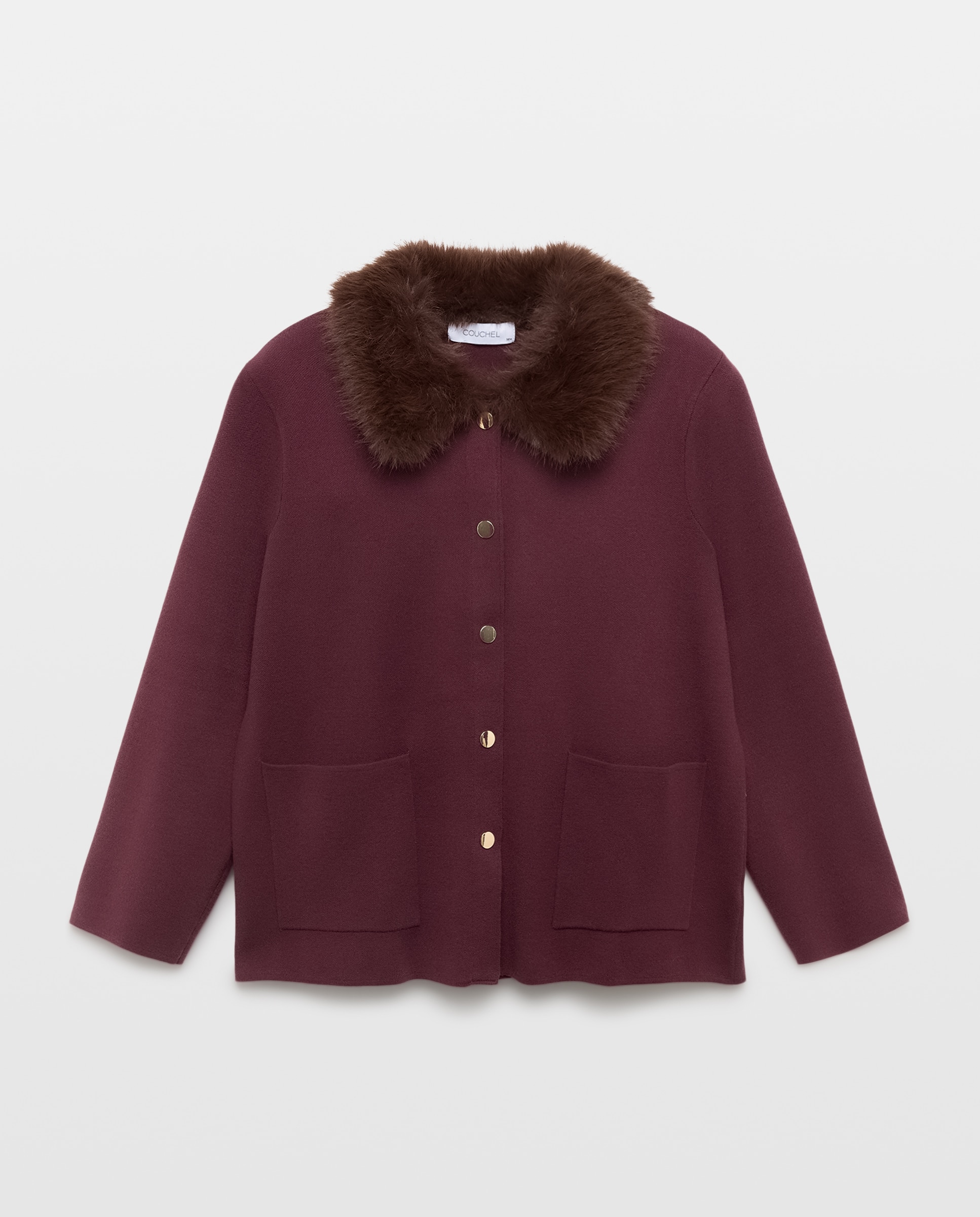 Cardigan de Malha Grossa com Pelo na Gola 290 Bordeaux-5