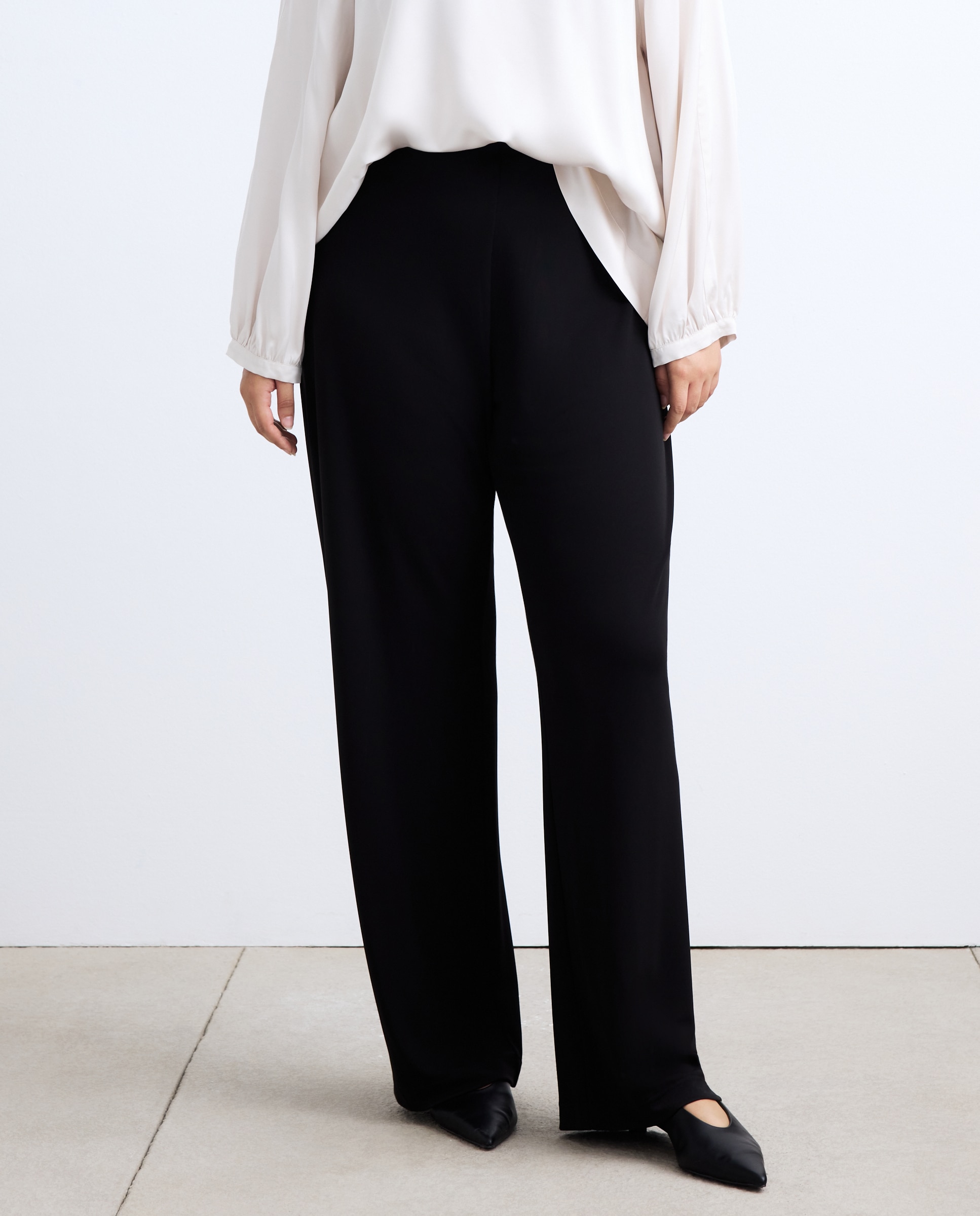 Calças de malha fluidas Preto-2