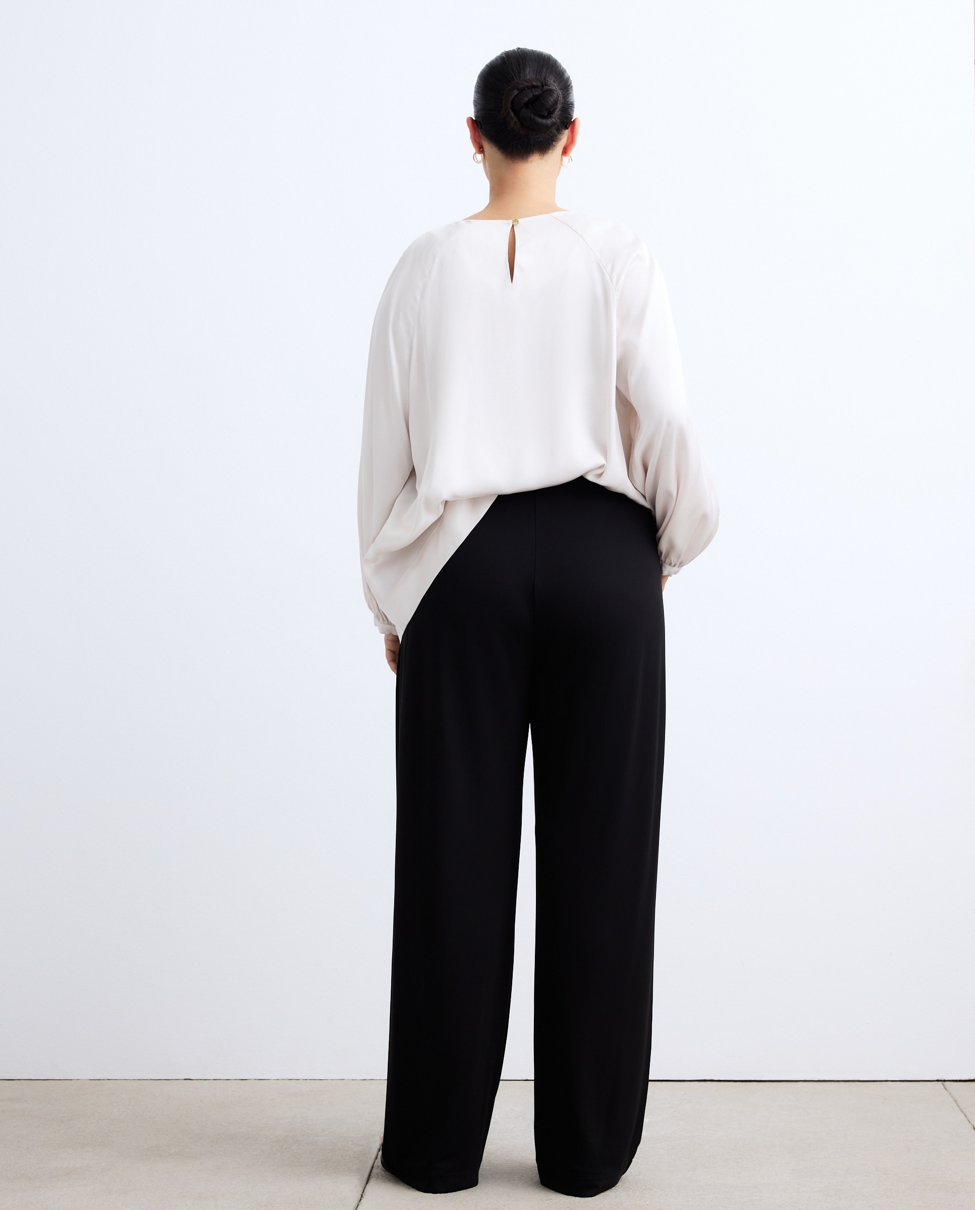 Calças de malha fluidas Preto-3