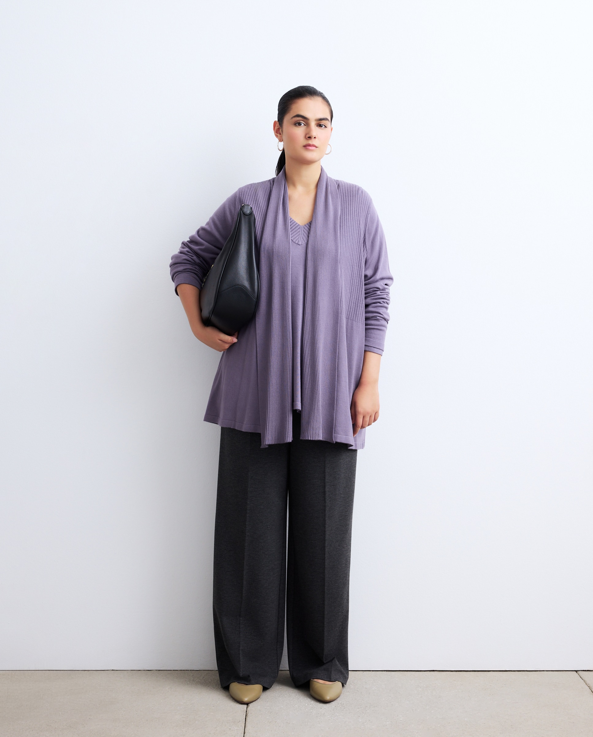 Calças largas de malha Cinzento-escuro-1