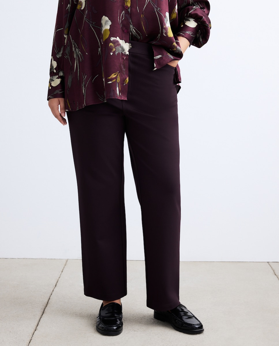 Calças de Malha Regular com Bolsos Beringela-2