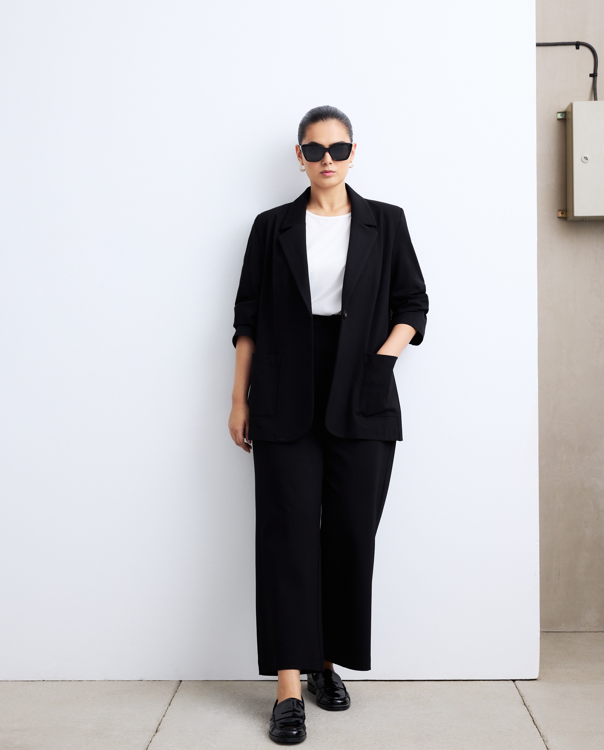 Calças de Fato de Malha Preto-1