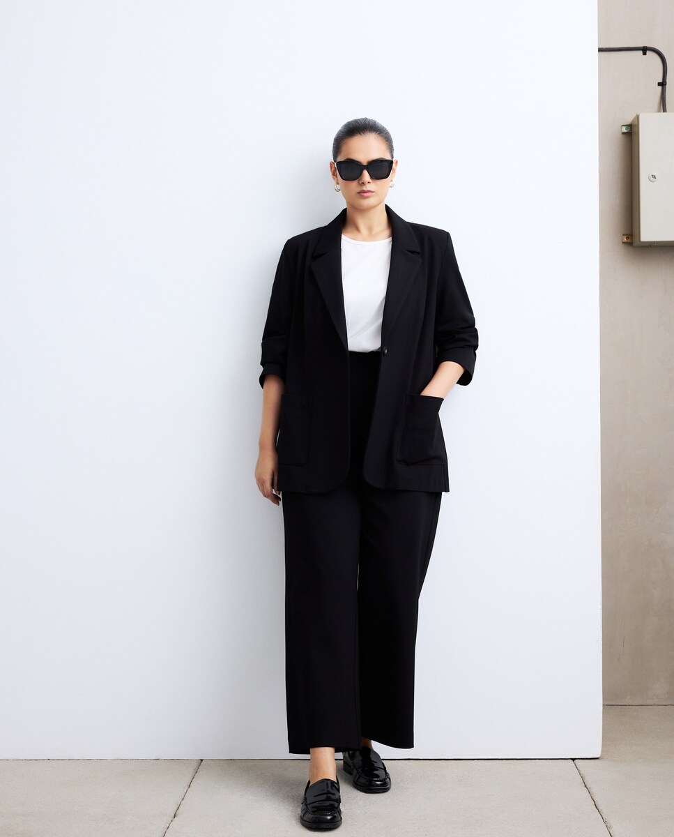 Calças de Fato de Malha Preto-1