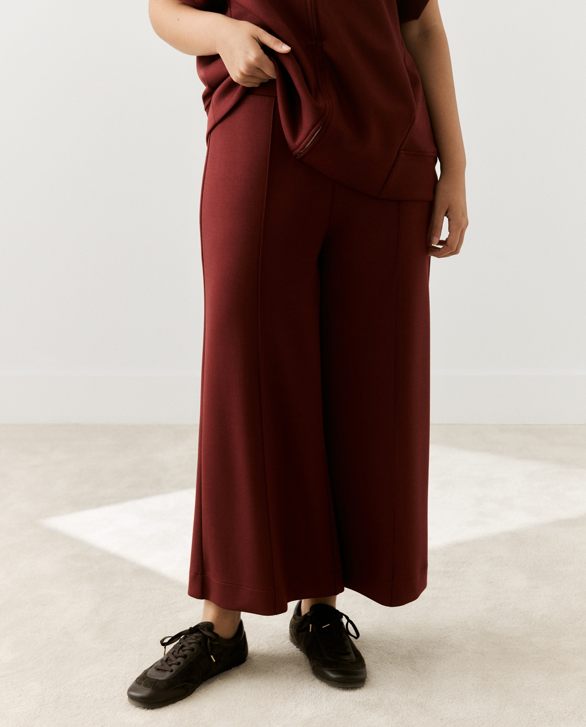 Pantalón recto liso de mujer - Couchel - Burdeos Burdeos-2