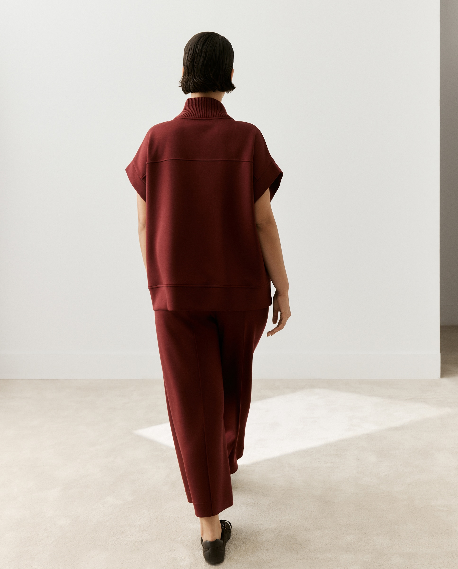 Pantalón recto liso de mujer - Couchel - Burdeos Burdeos-3