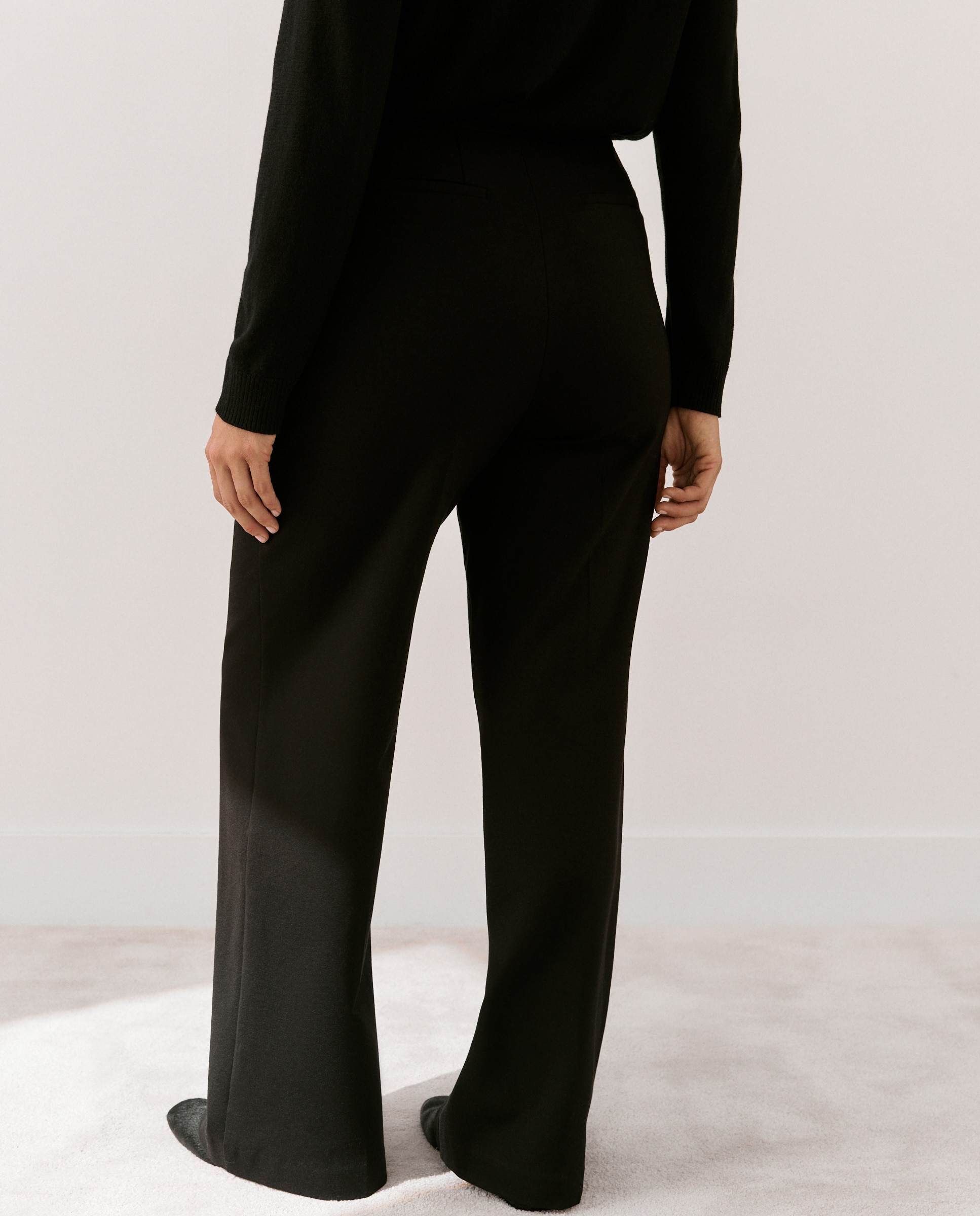 Pantalón de mujer de punto roma con cinturilla - Couchel - Negro Negro-3